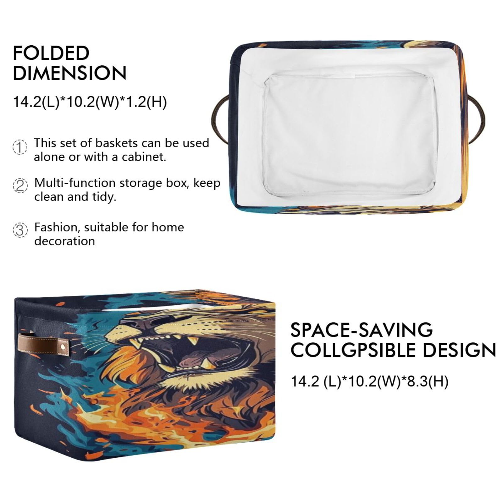 Large Storage Baskets with Handles - Foldable Home Organization Bins for Closet, Shelves & Bedroom (2-Pack) - Perfect for Organizing Clothes, Toys & Home Essentials | The Lion Of Fire