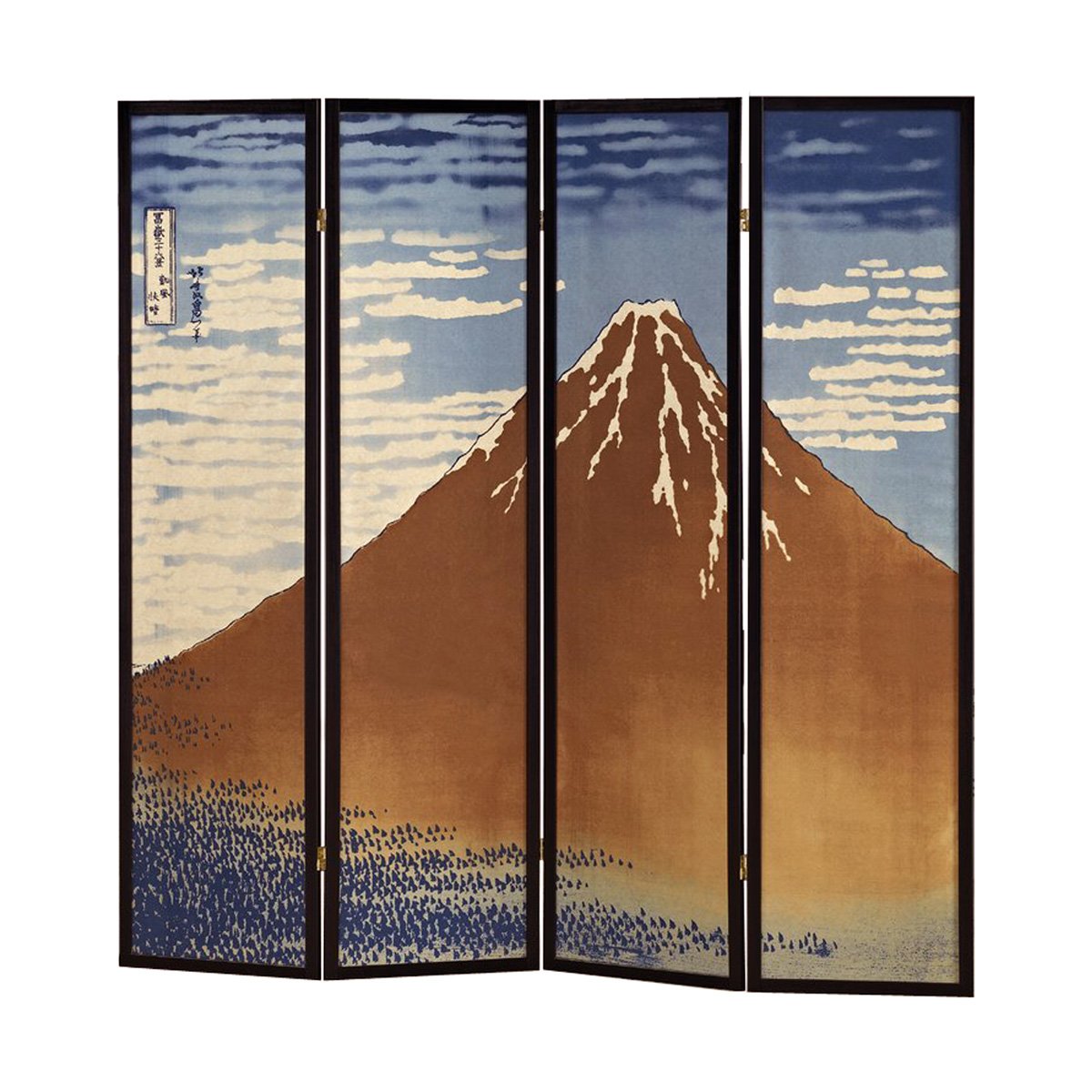 Japanese Shoji Paper Screen Room Divider - 4 Panel Traditional Mt. Fuji Hokusai Art Design for Home Office Privacy, Meditation Space & Asian Decor