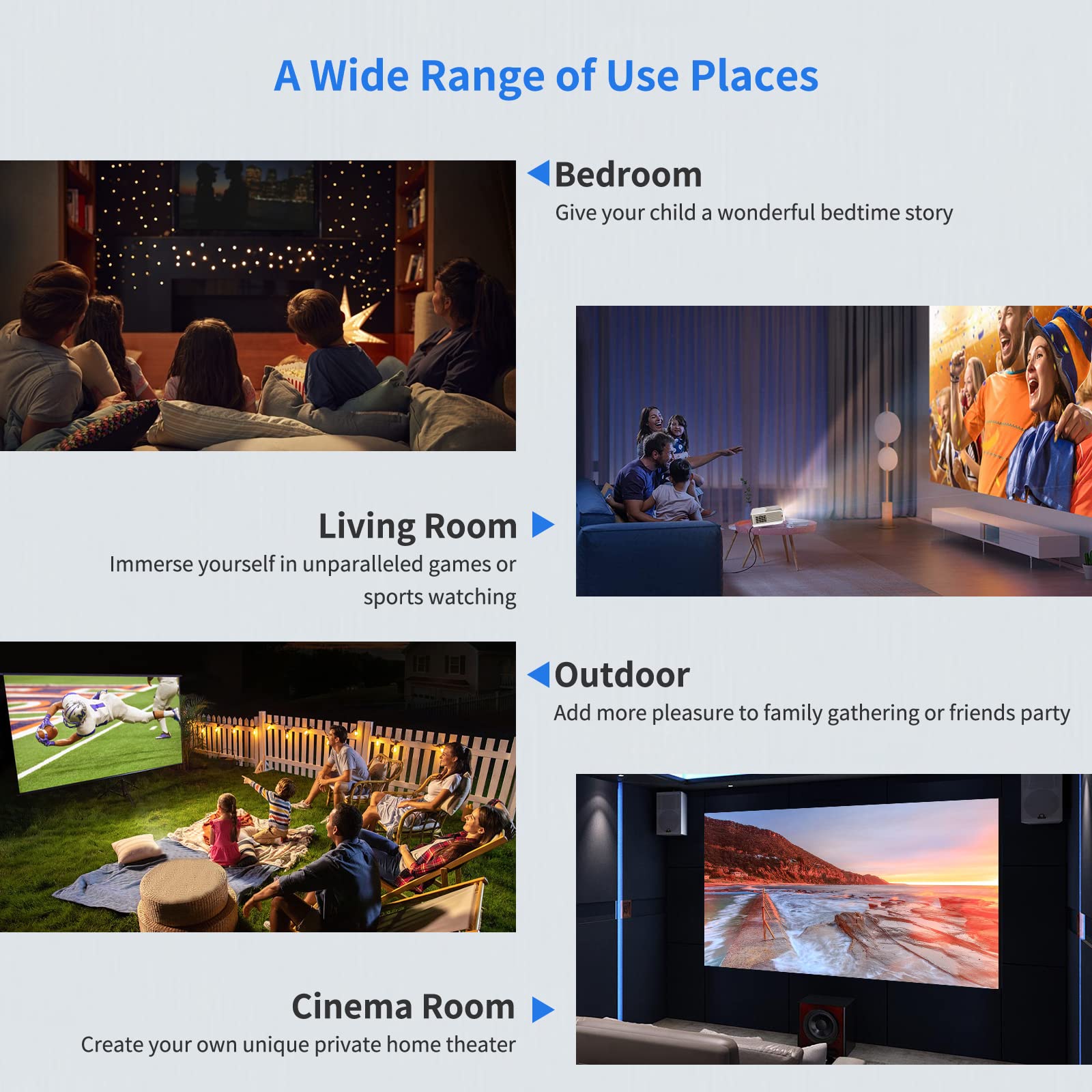 1080P LED Projector 9000 Lumens - 200 Inch Home Theater & Outdoor Movie Projector for Gaming, Digital Zoom, Ceiling Mount | HDMI/USB/AV Compatible with Smartphone, Tablet, Laptop, DVD, TV Stick & PS5 | Perfect for Backyard Movies, Gaming Nights & Home Theater Setup