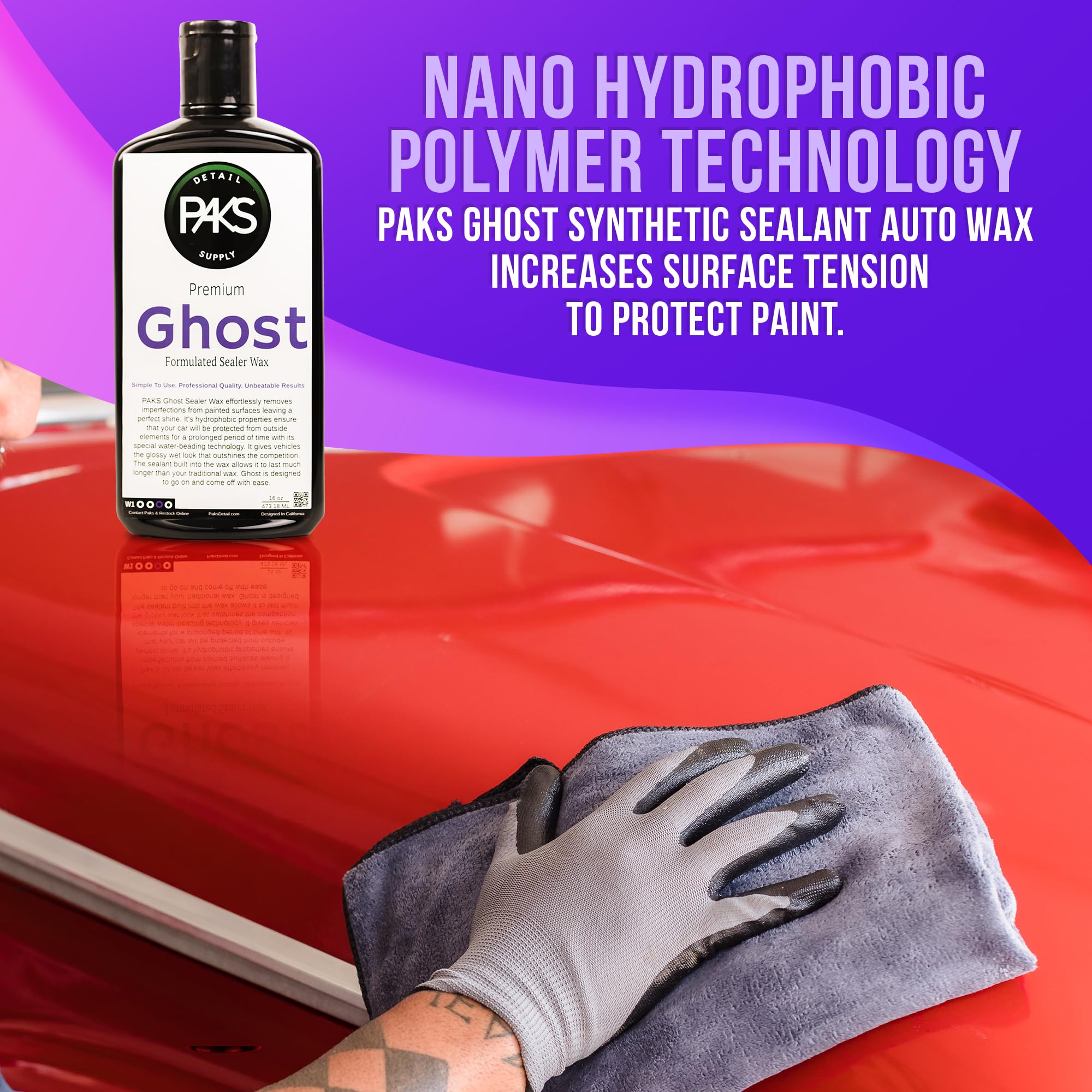 Paks Professional Grade Ghost Synthetic Sealant Auto Wax - 16oz Long Lasting UV Protection Car Paint Sealant & Finnish Enhancer | Perfect for Car Detailing, Showroom Shine & Vehicle Protection