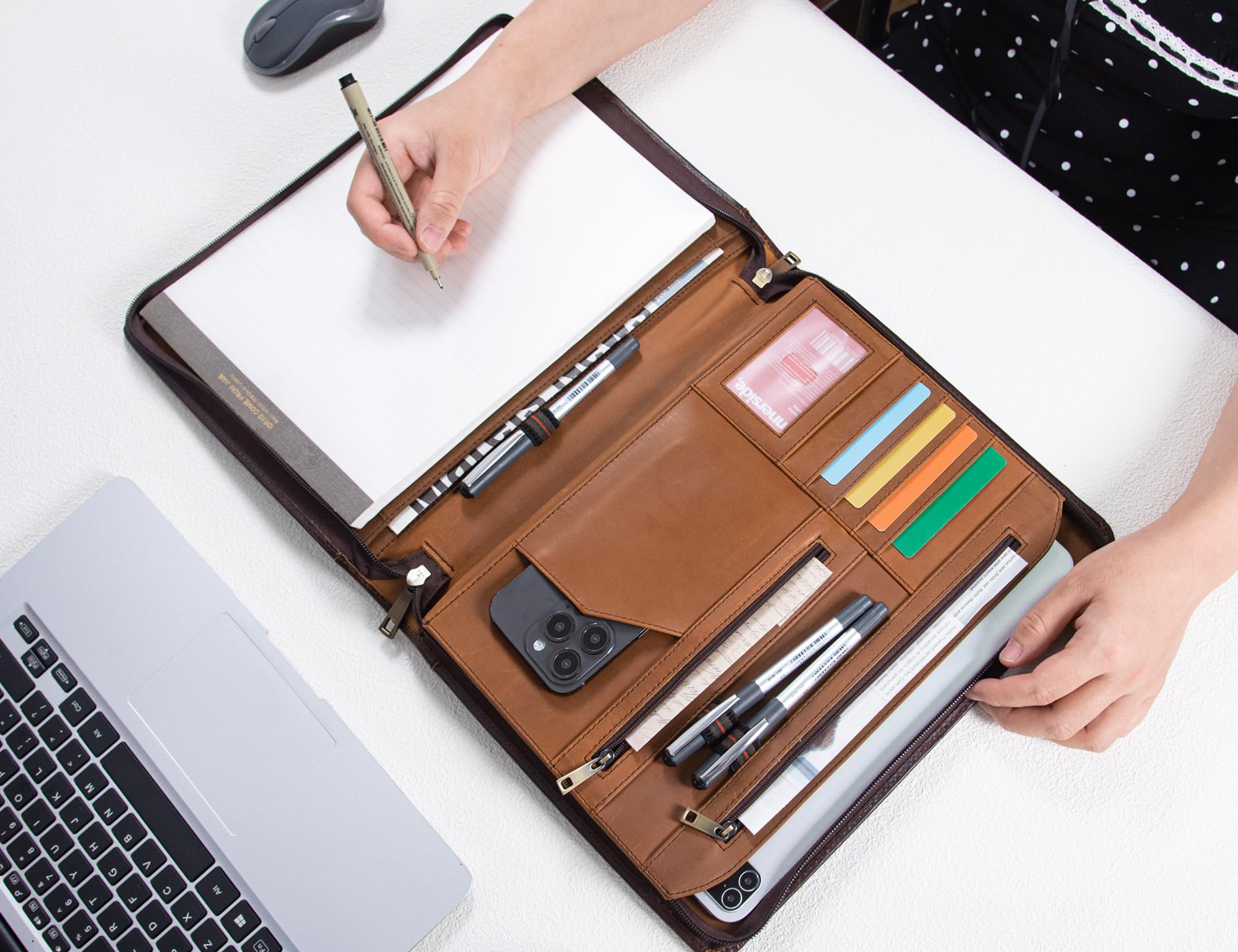 Premium Leather Business Portfolio - Professional Zippered Folio Folder for Resume & Legal Pad | A4 Notebook Organizer | Oil Wax Finish | Ideal Office Gift for Men & Business Professionals | Perfect for Job Interviews, Client Meetings & Corporate Events