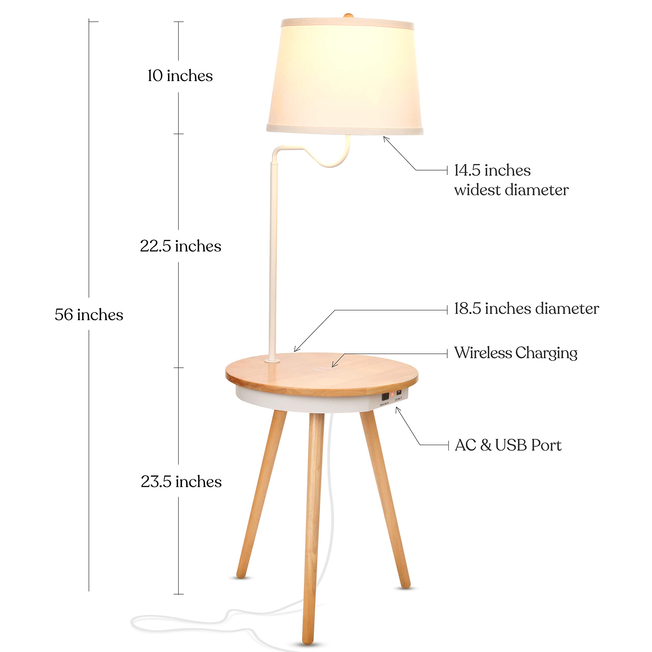 Brightech Owen LED Table Lamp & End Table Combo with USB Port - Modern Mid Century Wooden Desk Lamp for Bedroom, Living Room, Office - Perfect for Reading, Working & Nightstand Lighting