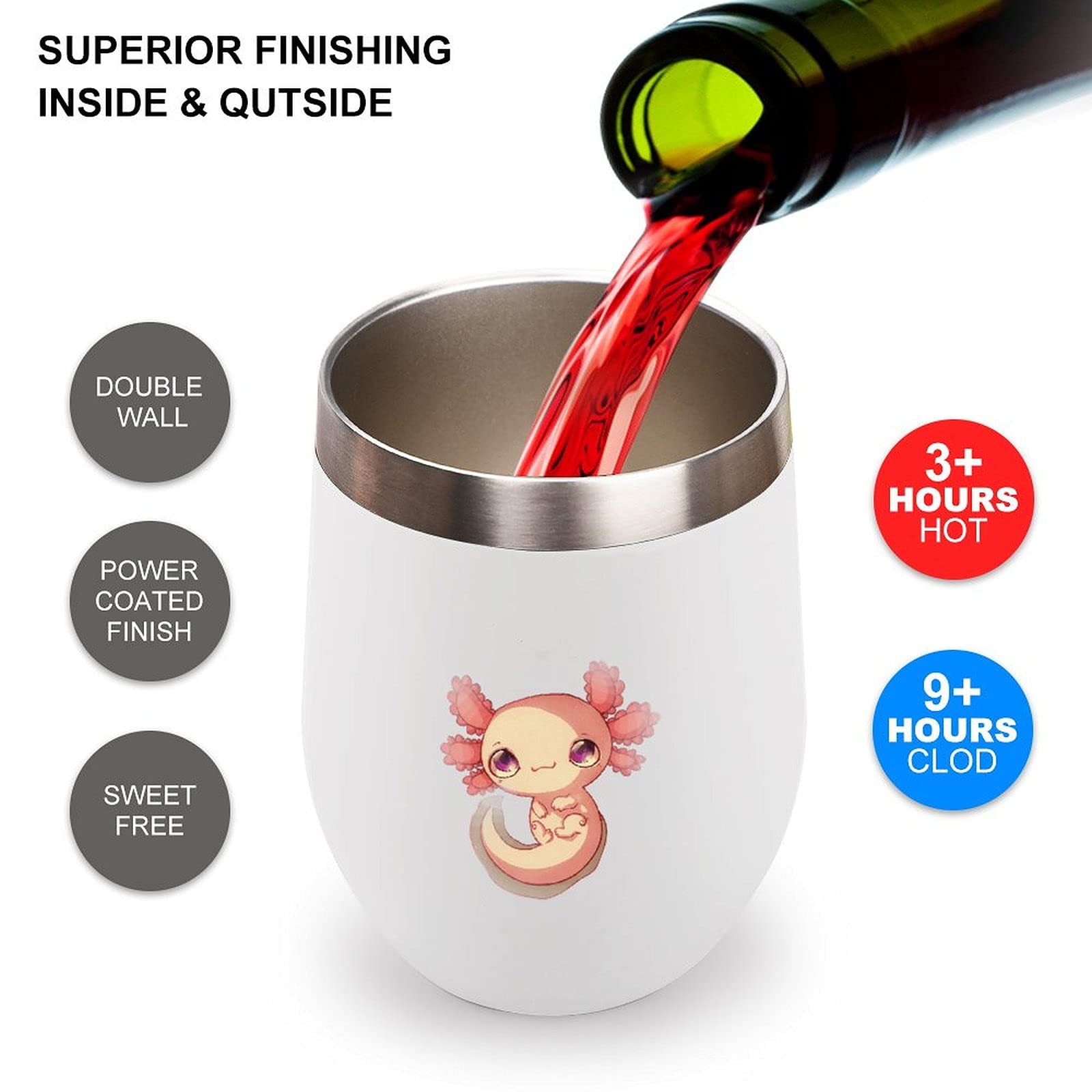Cute Axolotl Stemless Wine Tumbler - 20oz Insulated Stainless Steel Travel Mug for Coffee, Soda & Cold Drinks - Perfect for Home, Office & Outdoor Adventures