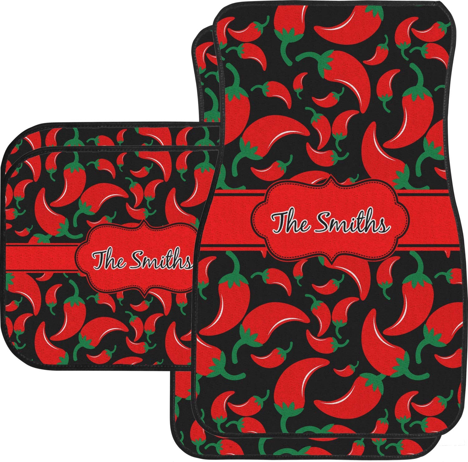 Custom Chili Pepper Car Floor Mats Set - 2 Front & 2 Rear Non-Slip Mats for Cars, SUVs & Trucks | Unique Spicy Gift for Car Enthusiasts | Perfect for Road Trips & Daily Commutes