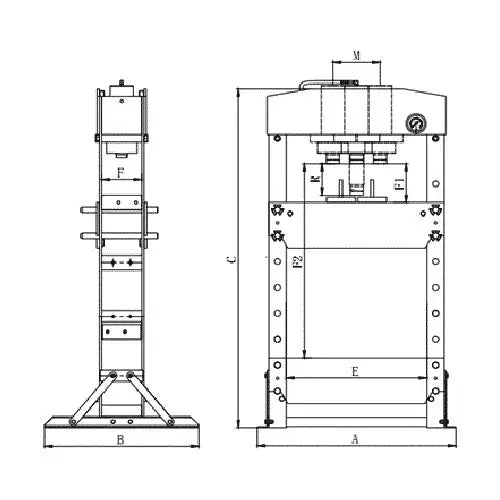 CP 100 Ton Pneumatic Shop Press with Hydraulic Pump - Heavy Duty Auto Repair, Metalworking & Industrial Equipment for Bearing Removal, Straightening & Assembly