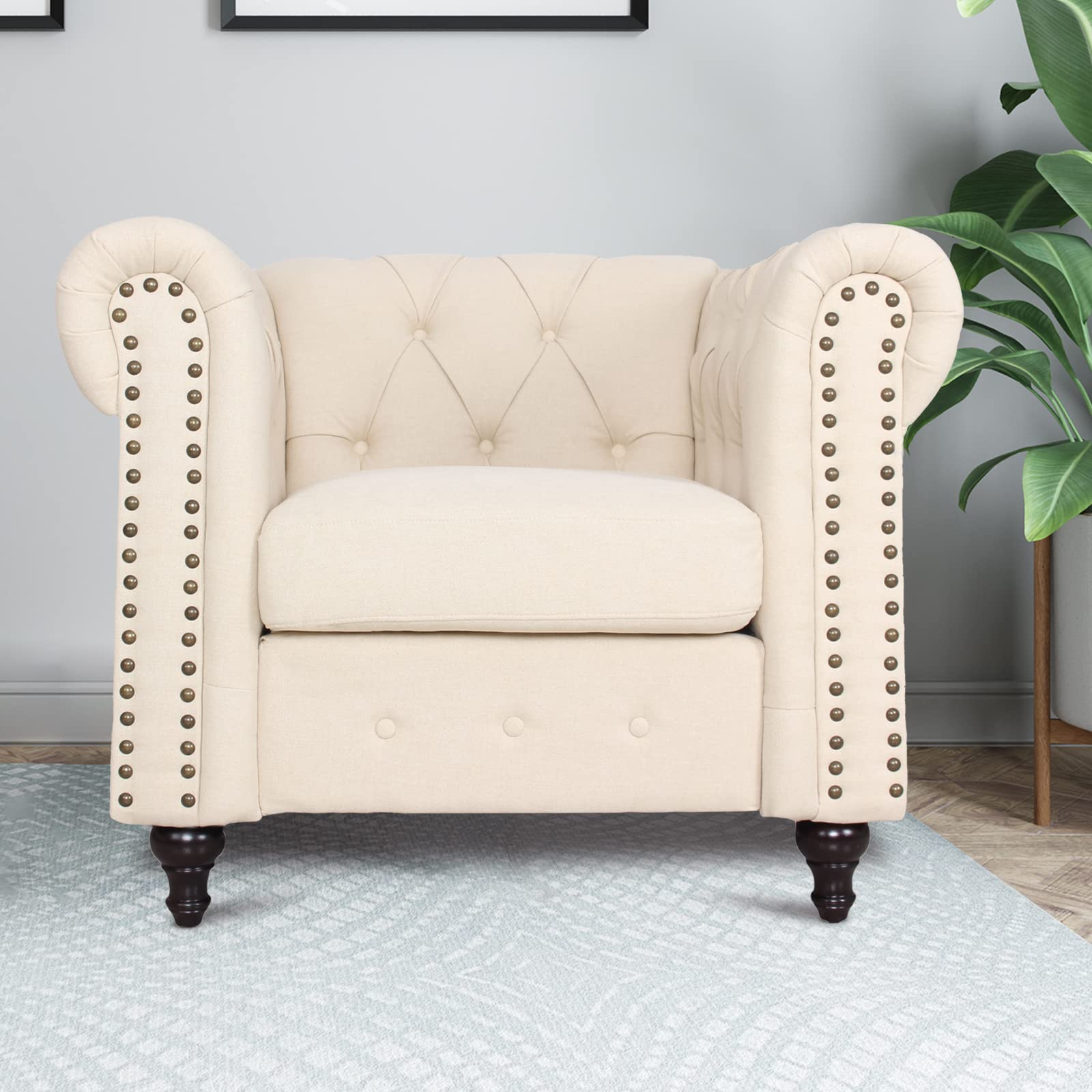 Chesterfield Sofa Set with Nail-Head Trim - Modern Fabric Tufted Couch & Accent Chairs for Living Room & Office | Perfect for Home Theater, Lounge & Reception Areas