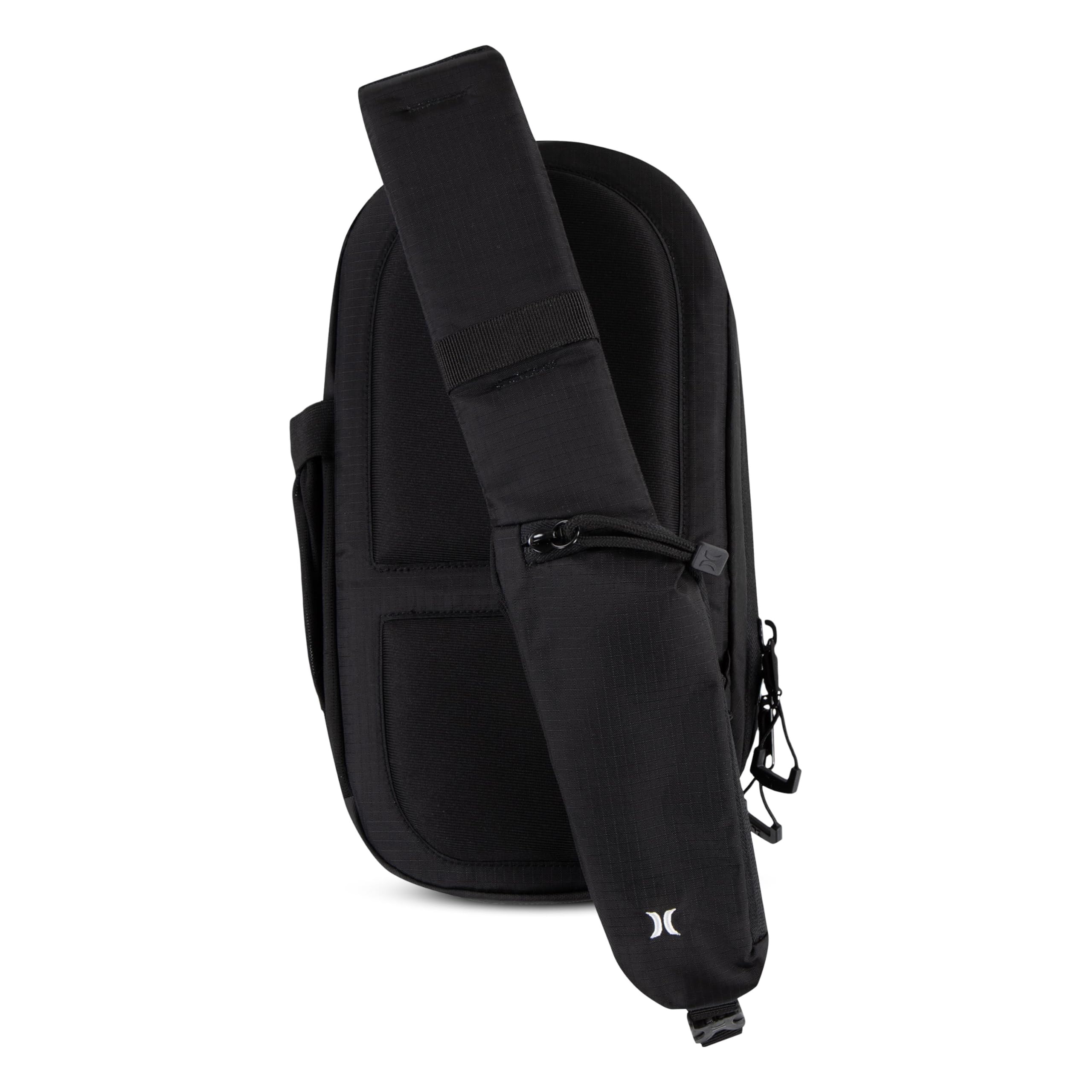 Hurley Men's Crossbody Sling Bag - Lightweight & Water-Resistant Travel Bag for Gym, Hiking & Daily Use (Black, One Size)