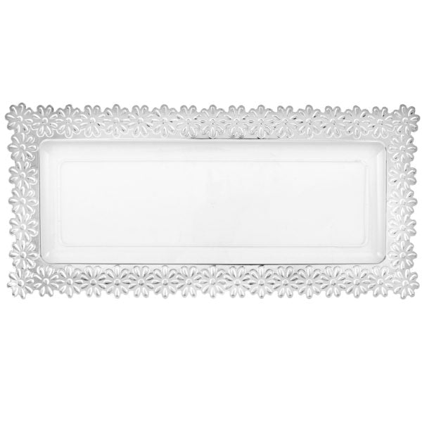 Clear Plastic Oblong Flower Design Tray - 2 Pack - Perfect for Home Decor, Party Serving, and Craft Organization