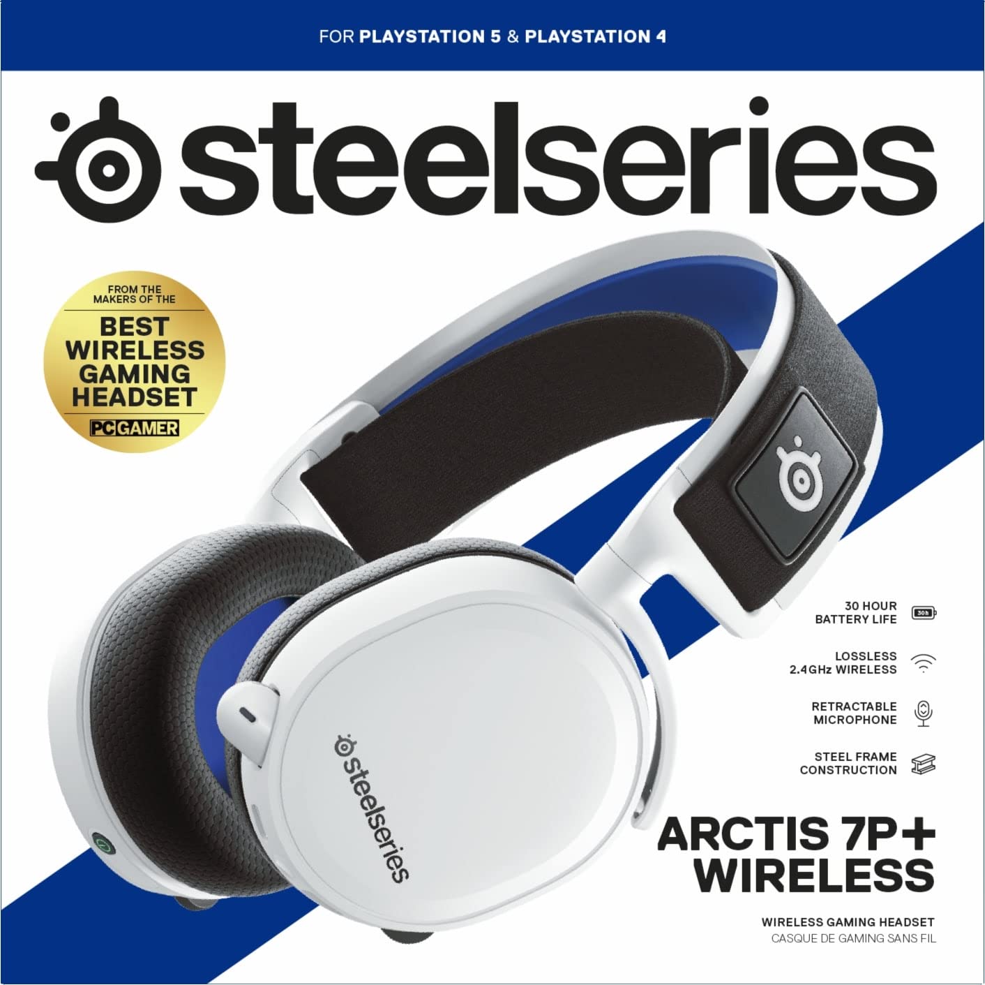 SteelSeries Arctis 7P+ Wireless Gaming Headset with Noise-Canceling Mic - Compatible with PS5, PS4 & PC - White (Renewed) - Perfect for Competitive Gaming & Immersive Audio Experience