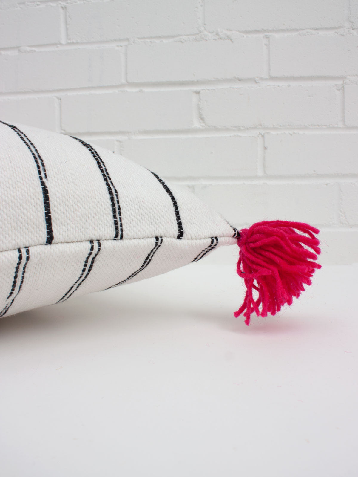 White Cotton Scribble Stripe Square Cushion Cover - Pink Decorative Pillow Case for Sofa, Bed, Chair - Home Decor Accent for Living Room, Bedroom, Nursery