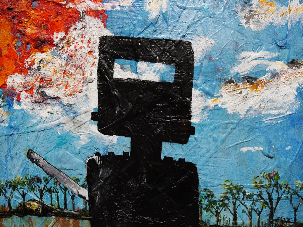 Ned Kelly Abstract Realism Textured Painting - 64x71 Inch Black Framed Wall Art | Australian Outlaw Decor for Living Room, Office & Man Cave