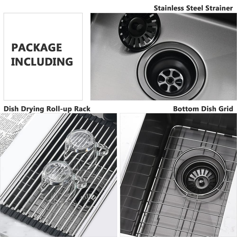 14 Inch Black Undermount Bar Sink - VASOYO 14x18 Stainless Steel Bar Prep Sink, 16 Gauge Single Bowl Kitchen Sink with Bottom Grid & Drain - Perfect for Small Kitchens, Outdoor, RV Use