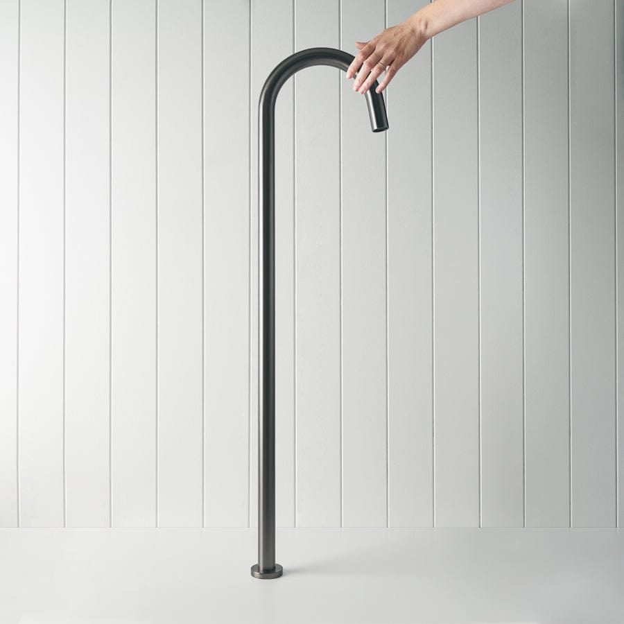 Freestanding Bath Spout in Gunmetal Finish - Modern Waterfall Faucet for Bathtub and Spa - Perfect for Luxury Bathrooms and Relaxing Soaks