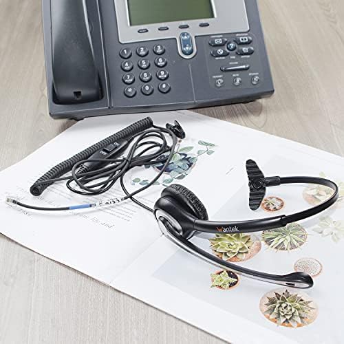 Wantek Noise Cancelling Headset with Microphone & Mute Switch - RJ9 Telephone Headset Compatible with Cisco 6851/6945/7841/7861/7942/7945/7961/7962/7965/8811/8841 Office Phones - Perfect for Call Centers & Remote Work