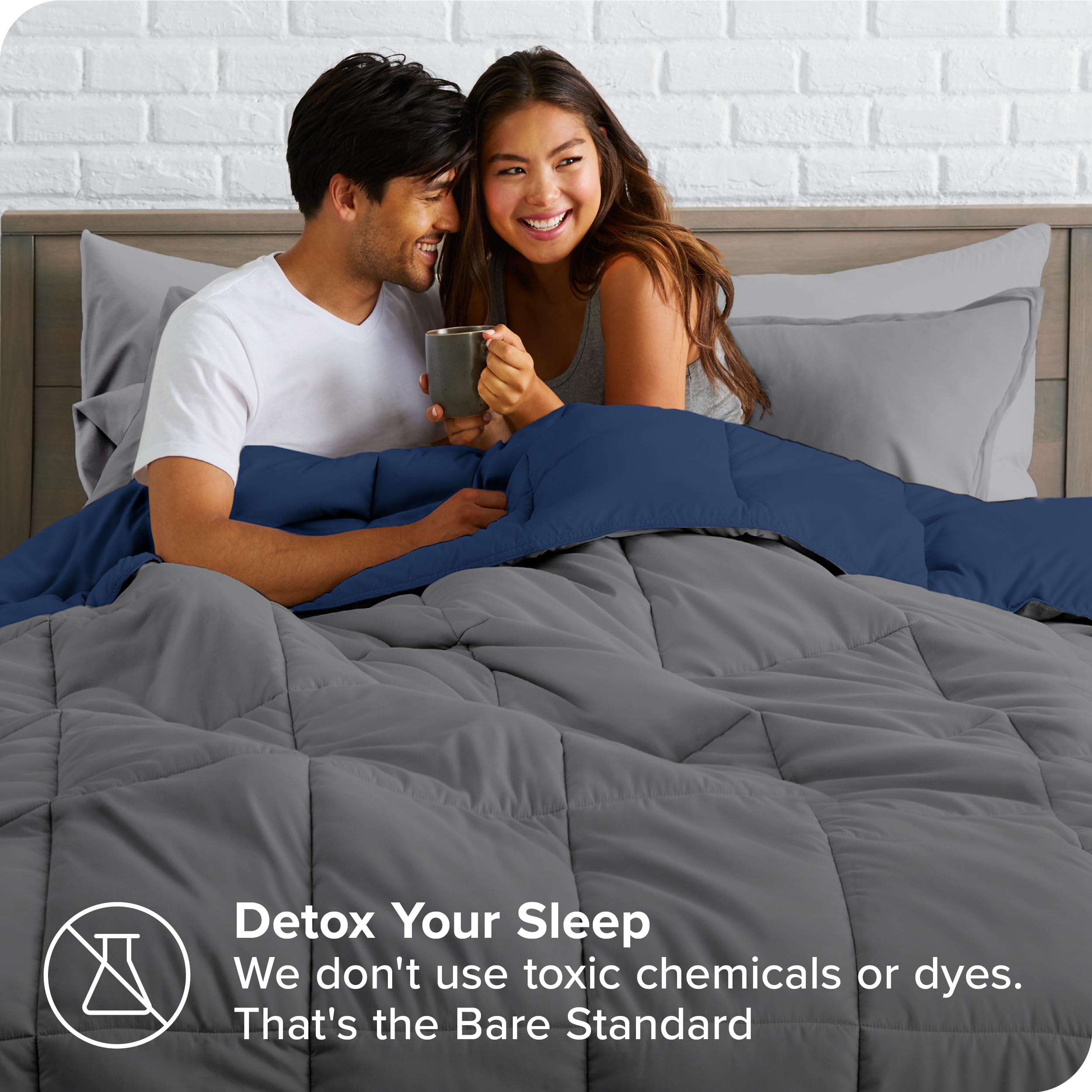 Bare Home Reversible Down Alternative Comforter & Sheet Set - Twin Size Bedding - Soft Dark Blue/Grey & Grey - Perfect for Guest Rooms, Dorms & Cozy Bedrooms