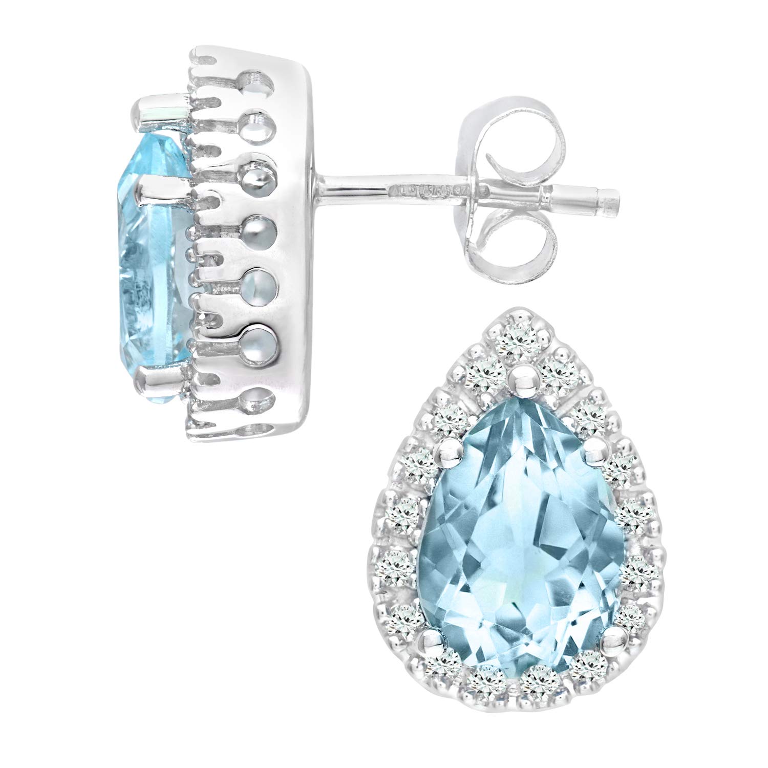 9ct White Gold Blue Topaz Drop Earrings for Women with Diamond Accents – Elegant Stud Earrings by Elegano – Perfect for Weddings, Parties & Special Occasions