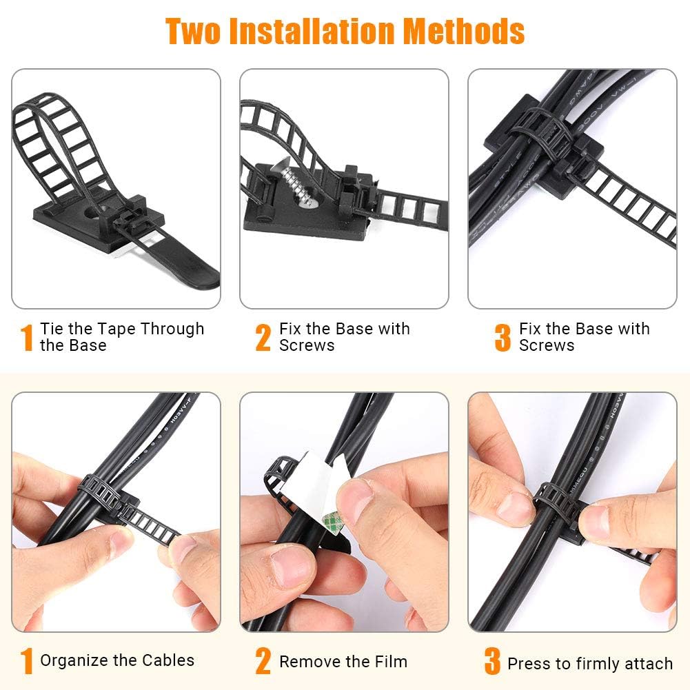 50 Packs Self-Adhesive Cable Clips - Heavy Duty Zip Tie Mounts for Wire Management, Cord Organizer, and Multi-Purpose Fastening - Perfect for Home, Office, Garage, and DIY Projects