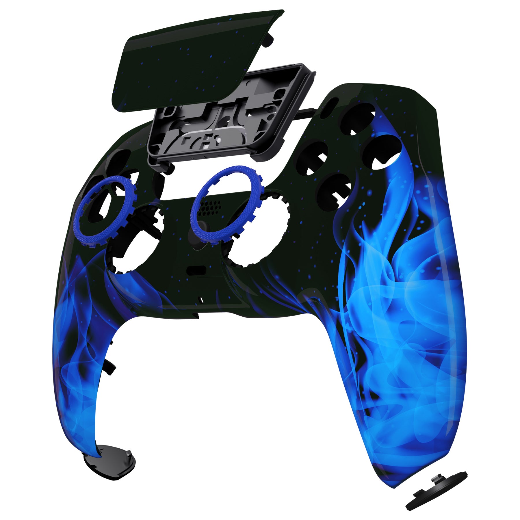 eXtremeRate LUNA Redesigned PS5 Controller Front Shell with Touchpad - Compatible with BDM-010/020/030/040/050 Models - Blue Flame Design for Enhanced Gaming Experience | Perfect for PS5 Controller Customization & Repair