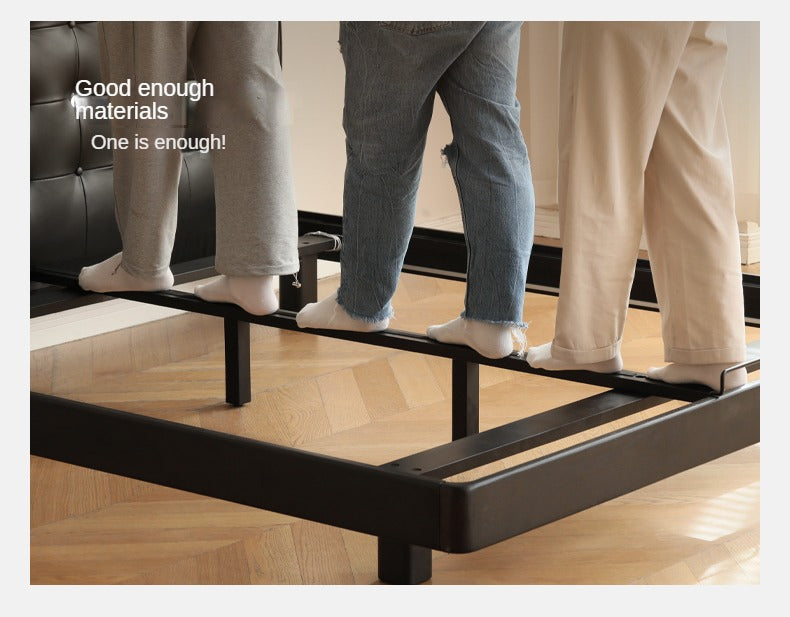 Premium Black Leather Suspension Bed - Luxurious & Durable for Bedroom, Guest Room, or Dorm - Enhances Comfort & Style