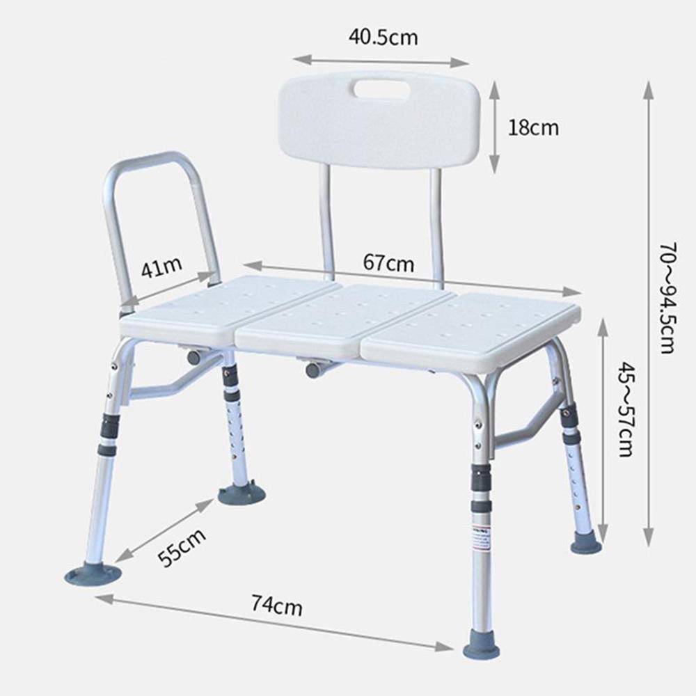 Adjustable Aluminum Alloy Shower Transfer Bench with Backrest - 3 Blow Molding Plates, Non-Slip Shower Chair for Elderly & Disabled - White | Bathroom Safety for Seniors, Post-Surgery Recovery & Accessible Showering