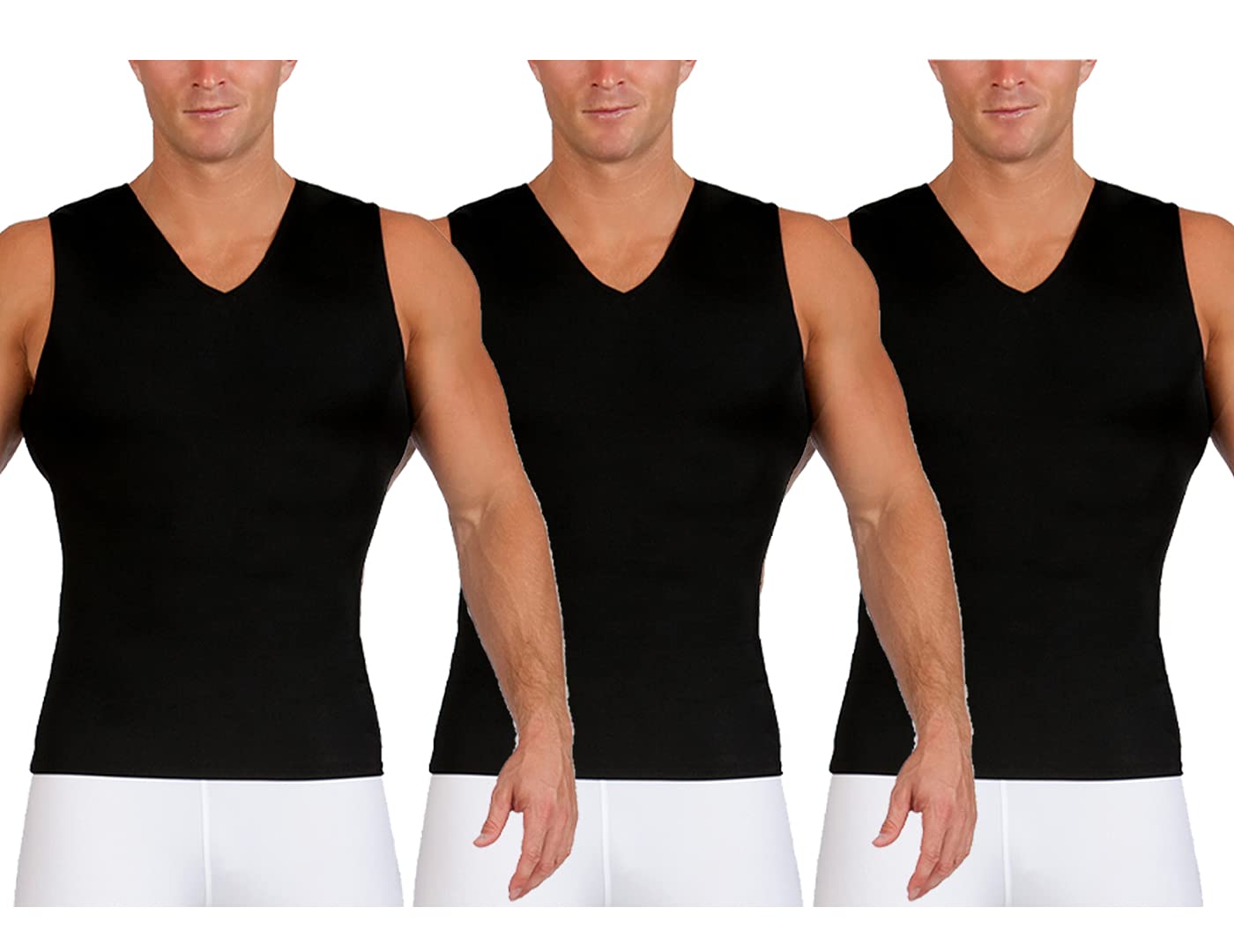 Insta Slim Men's Compression Body Shaper - 3 Pack Sleeveless V-Neck Shirt for Back Support, Gynecomastia & Hernias - Made in USA - Perfect for Workouts, Post-Surgery Recovery & Everyday Comfort