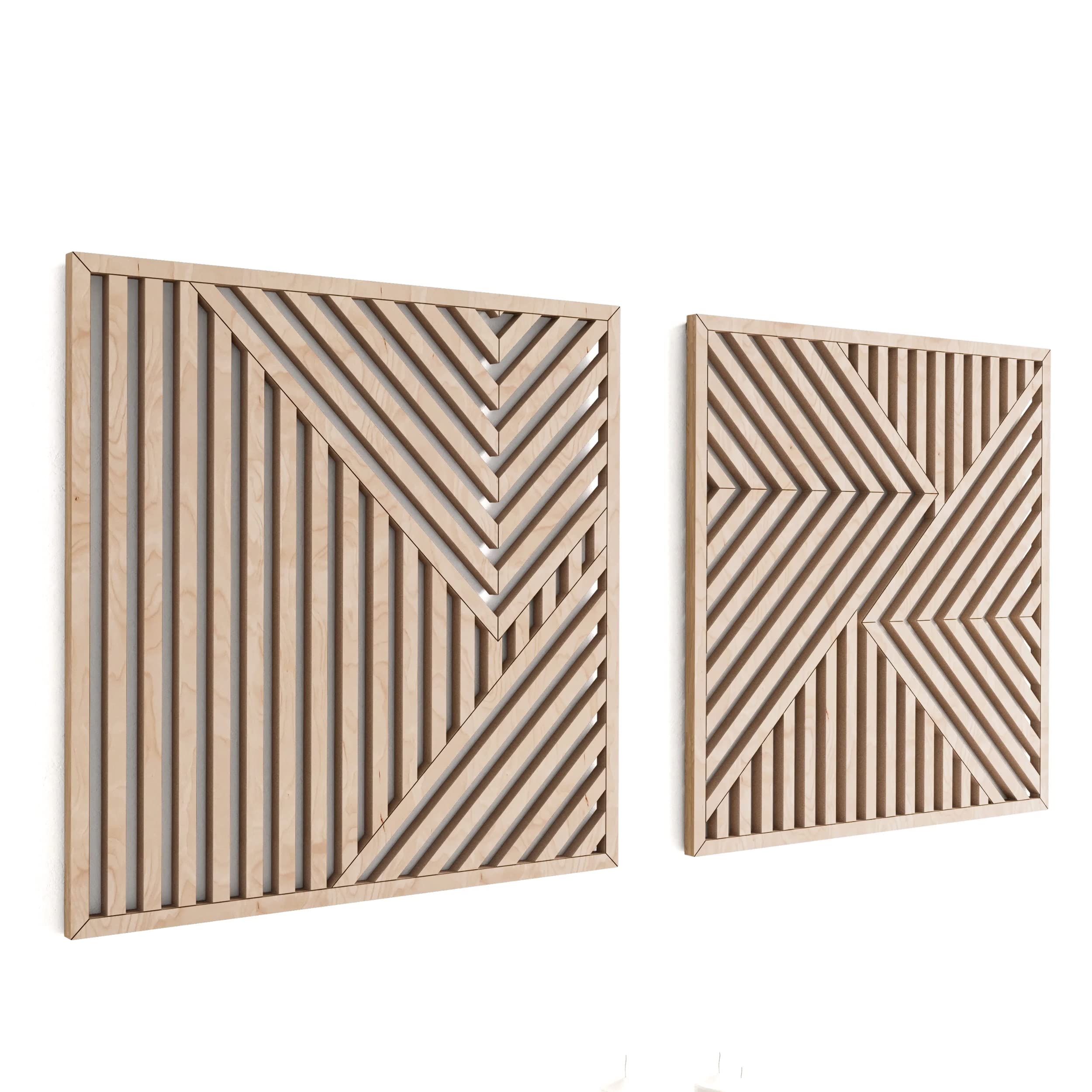 Modern Wood Wall Art Set of 2 - Abstract Rustic Wooden Panels for Home & Office Decor - 22