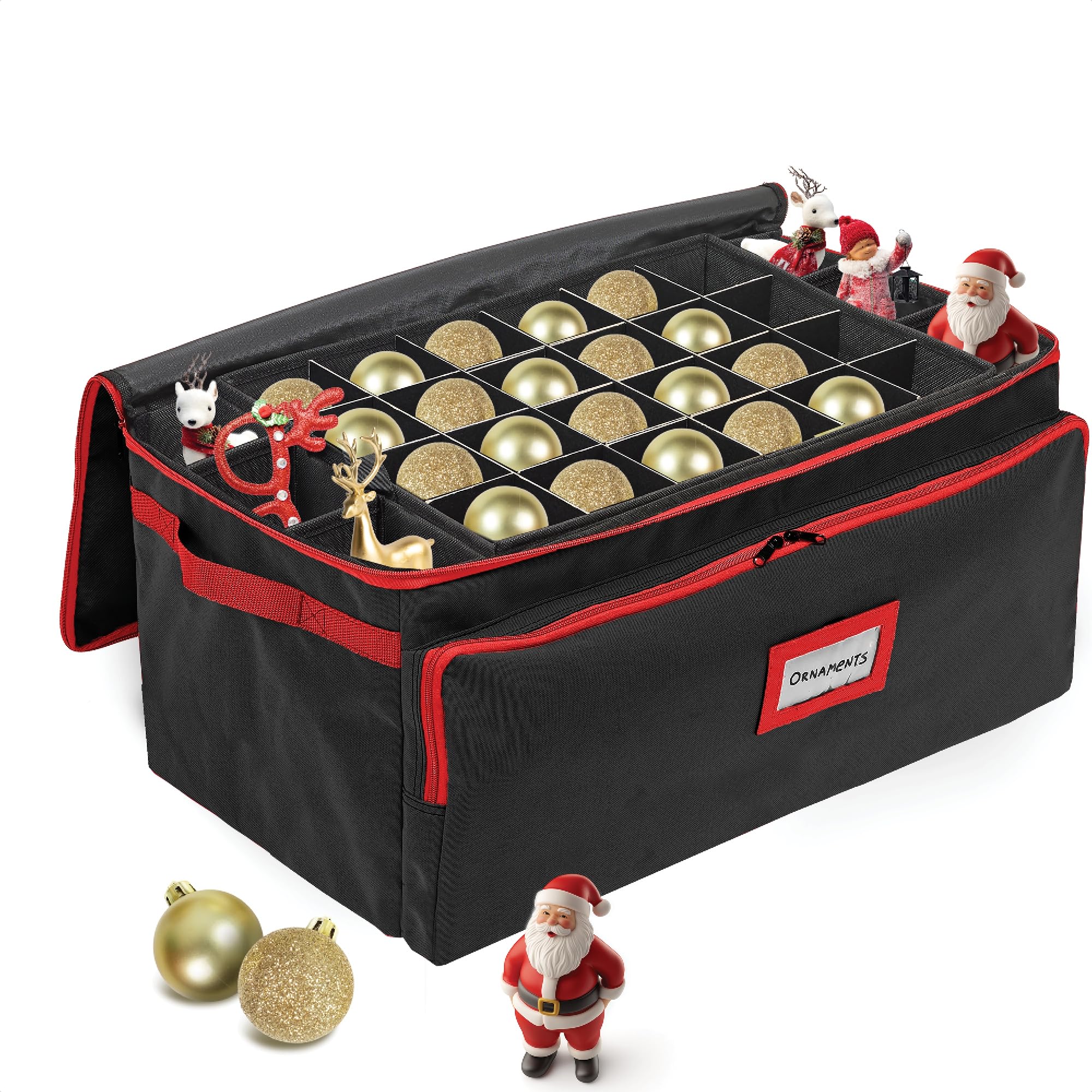 Premium Christmas Ornament Storage Box - 72 Ornaments & 6 Side Slots - Durable 600D Canvas for Holiday Decor Organization