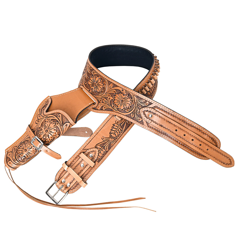 Hilason Western Right Hand Gun Holster Rig for 38 Cal - Premium Leather Cowboy Holster for Revolvers - Perfect for Cowboy Action Shooting, Reenactments & Western Style Outfits