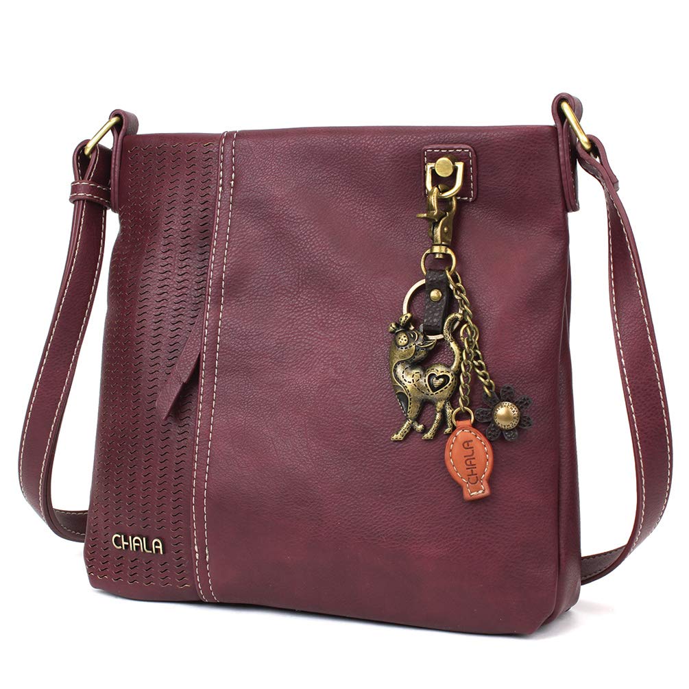 CHALA Women's Laser Cut Crossbody Bag - Faux Leather Purse in Plum Color for Casual Outings & Date Nights