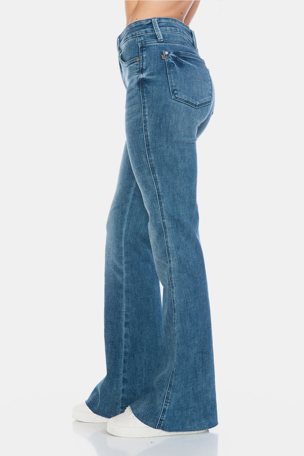 Judy Blue High Waisted Tummy Control Flare Jeans for Women - Stretch Denim Bootcut Pants with Cut Hem Detail | Perfect for Casual Wear, Office & Date Night Outfits