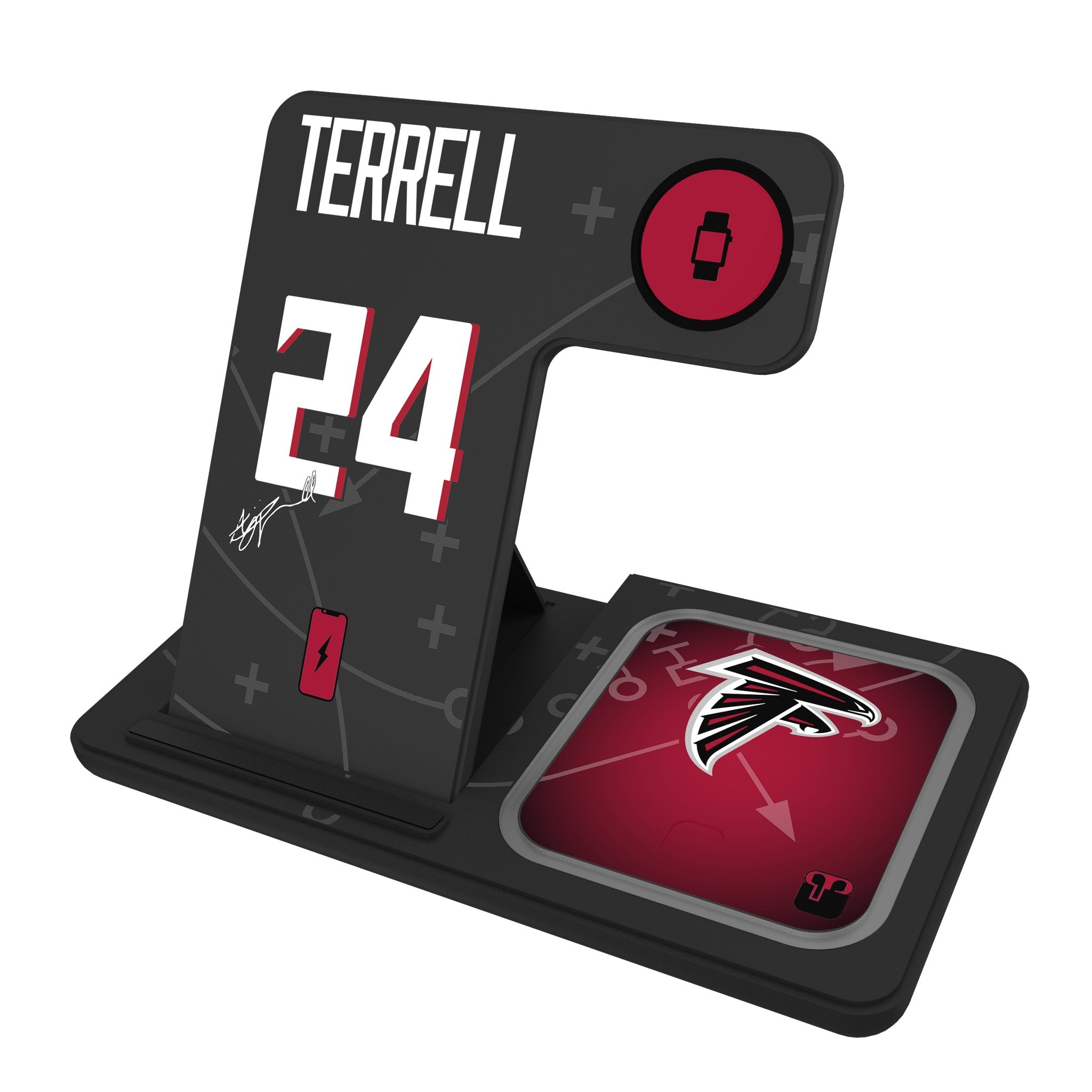 A.J. Terrell Atlanta Falcons 24 Ready 3-in-1 Wireless Charging Station - Fast Charging for iPhone, Android & AirPods - Perfect for Home, Office & Travel