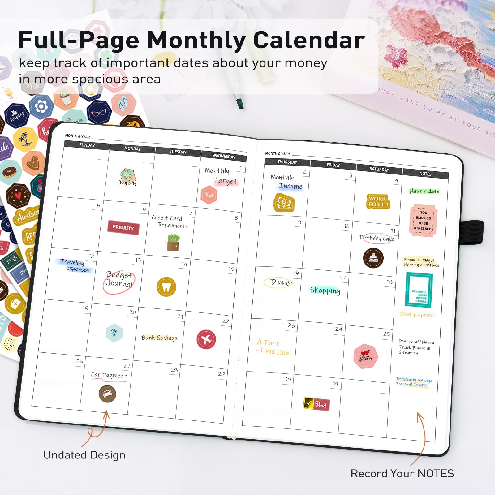 WEMATE 2025 Monthly Budget Planner - Undated Expense Tracker Notebook & Financial Organizer | 12-Month Bill Planner & Account Book for Money Management | Perfect for Personal Finance, Home Budgeting & Savings Goals | A5 Size (Black)