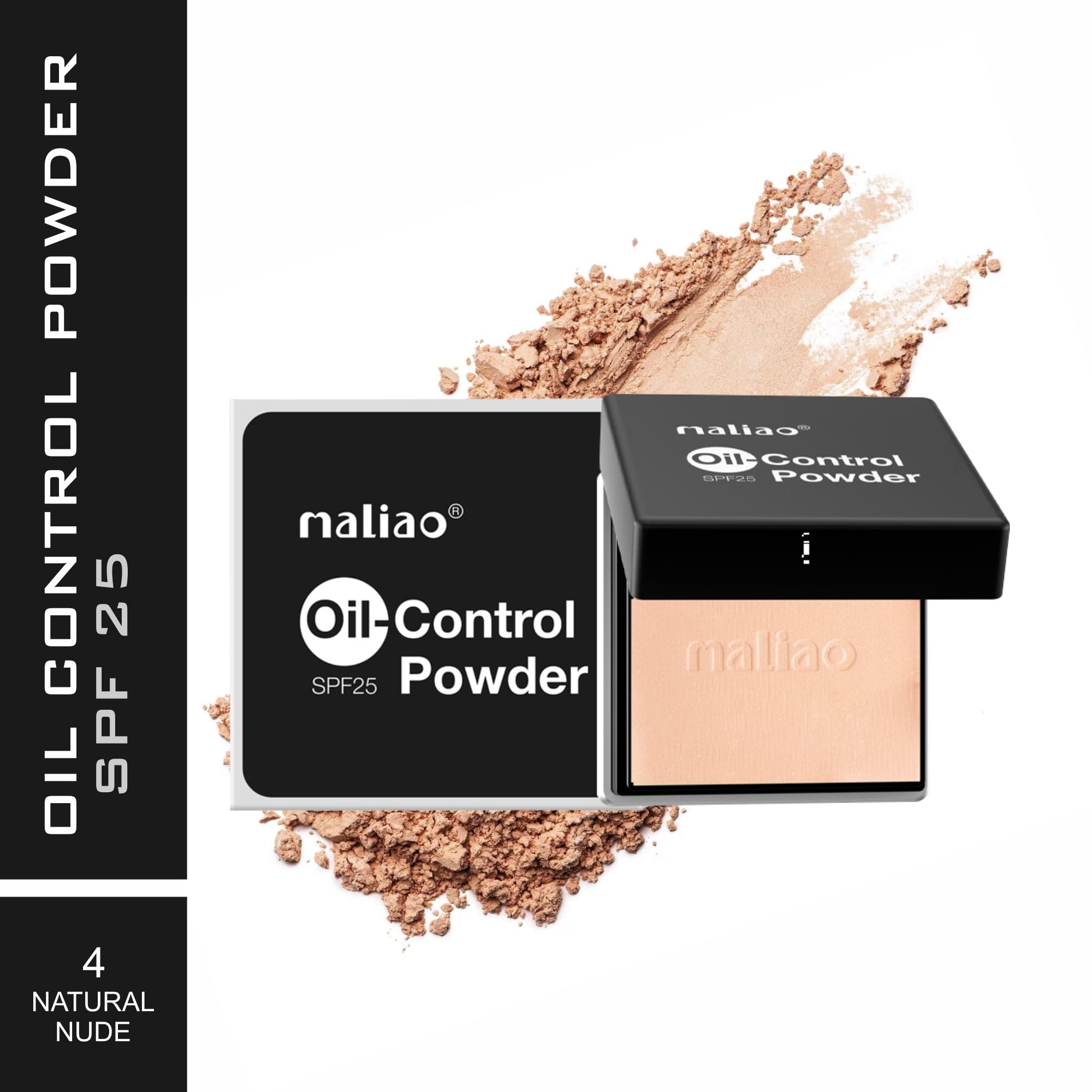 Maliao Oil Control Powder Compact with SPF 25 - Natural Nude | Matte Finish & Shine Control | Perfect for Oily Skin & Summer Makeup