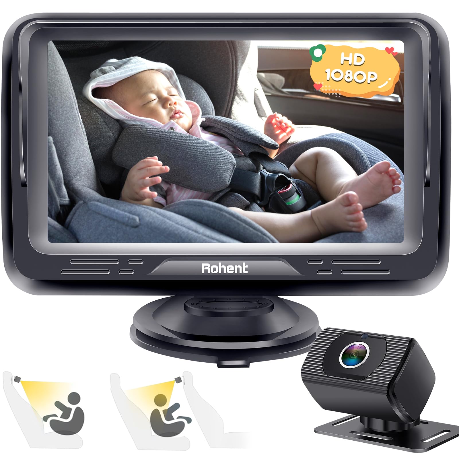 HD 1080P Baby Car Camera with Night Vision - Rear Facing Car Seat Monitor with 360° Rotation, Easy Installation for Safe Travel | Perfect for Parents to Monitor Kids in Backseat During Road Trips