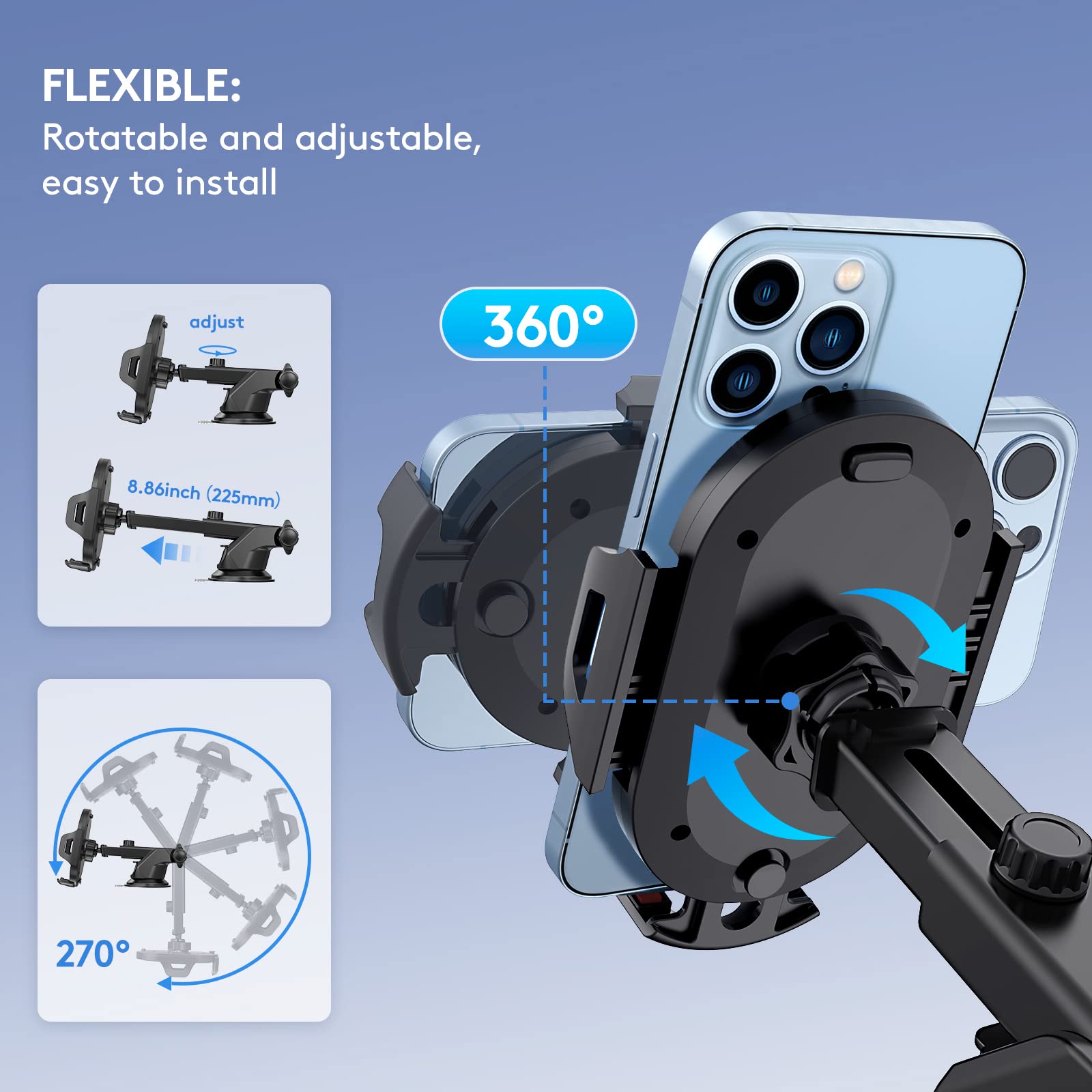 Best Car Phone Holder Mount with Strong Suction Cup - Military Grade Durable Windshield & Dashboard Mount - Adjustable Long Arm Compatible with iPhone 16/15/14 Pro Max & All Smartphones (Red) - Perfect for GPS Navigation, Hands-Free Calling & Road Trips