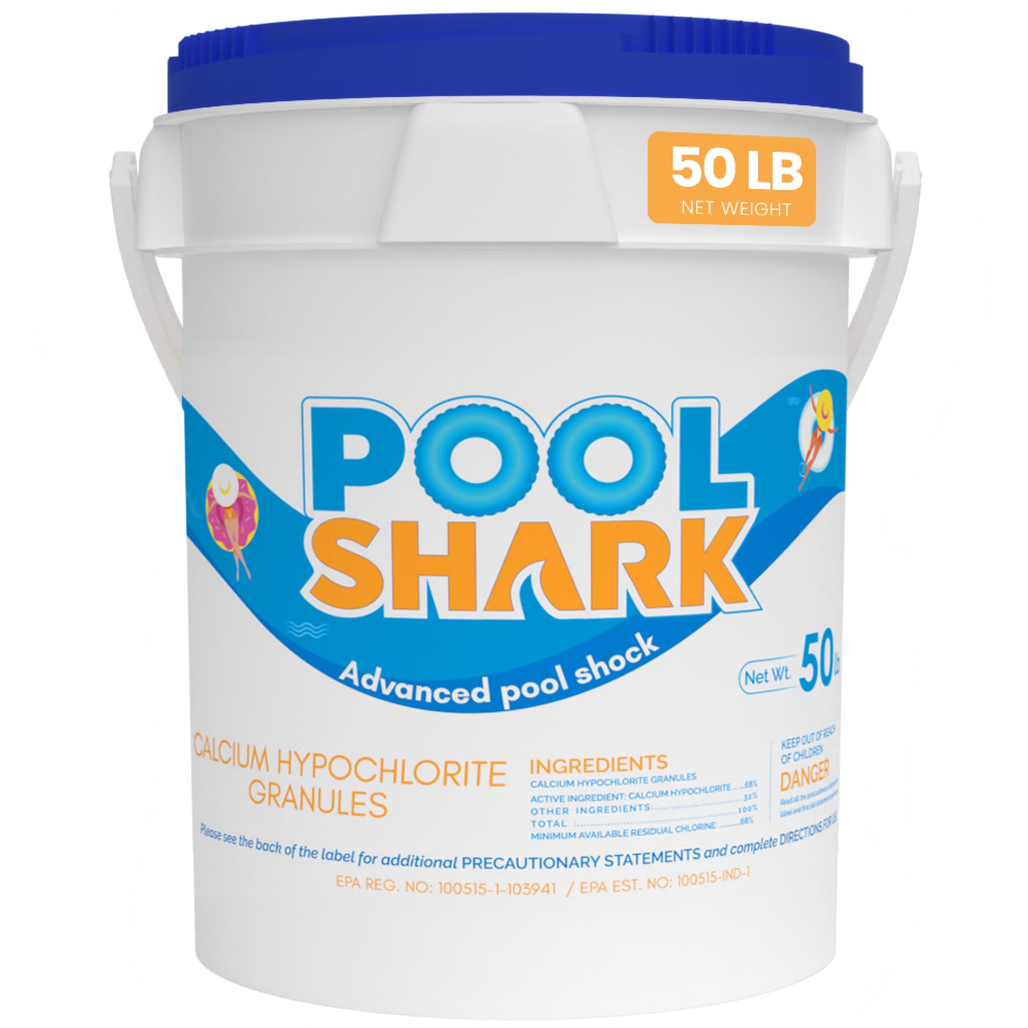 68% Calcium Hypochlorite Pool Shock - 50 lbs Chlorine Granules for Inground & Above Ground Swimming Pools | Fast-Acting Water Treatment for Saltwater & Freshwater Pools | Ideal for Weekly Maintenance & Algae Prevention