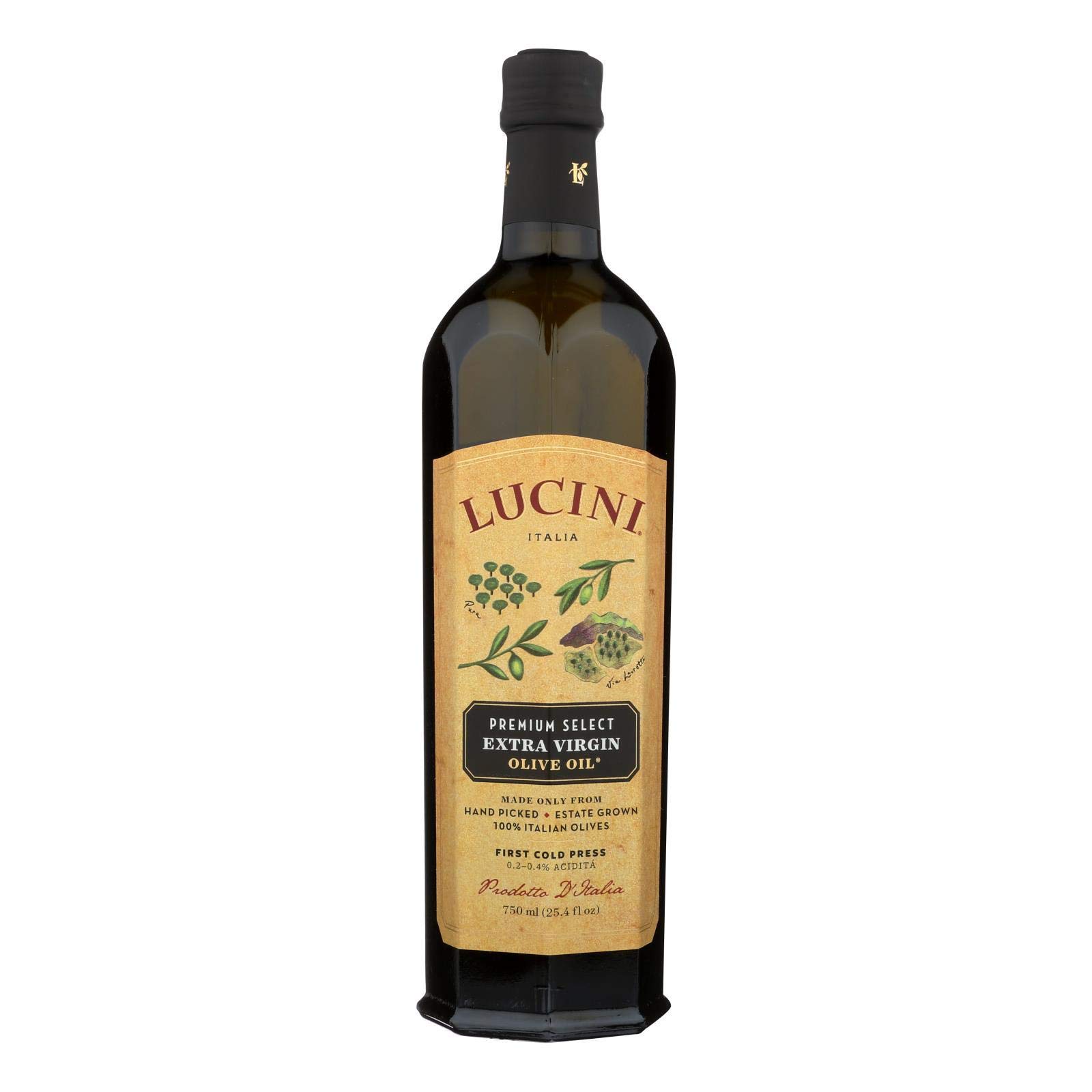 Lucini Italia Premium Select Extra Virgin Olive Oil - 6 Bottles, 25.4 Fl oz Each - Cold Pressed, First Cold Press, Rich Flavor for Cooking, Salads & Dipping - Perfect for Italian Cuisine & Gourmet Recipes