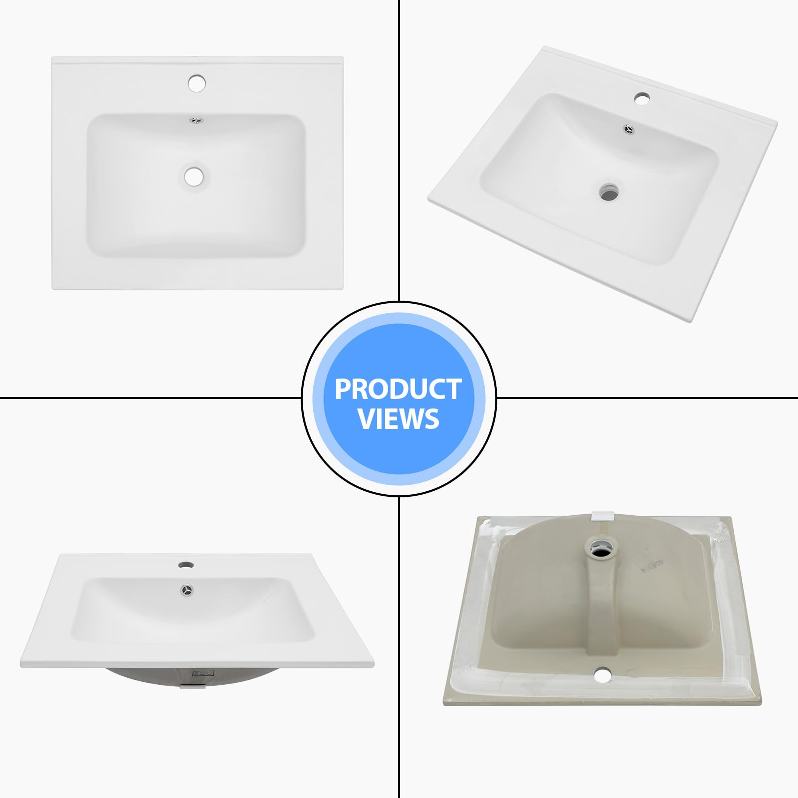 Lordear White Porcelain Ceramic Bathroom Sink - 24 x 18 Inch Drop-In Vanity Top with Single Faucet Hole - Perfect for Modern Bathroom Renovations and Small Space Vanities