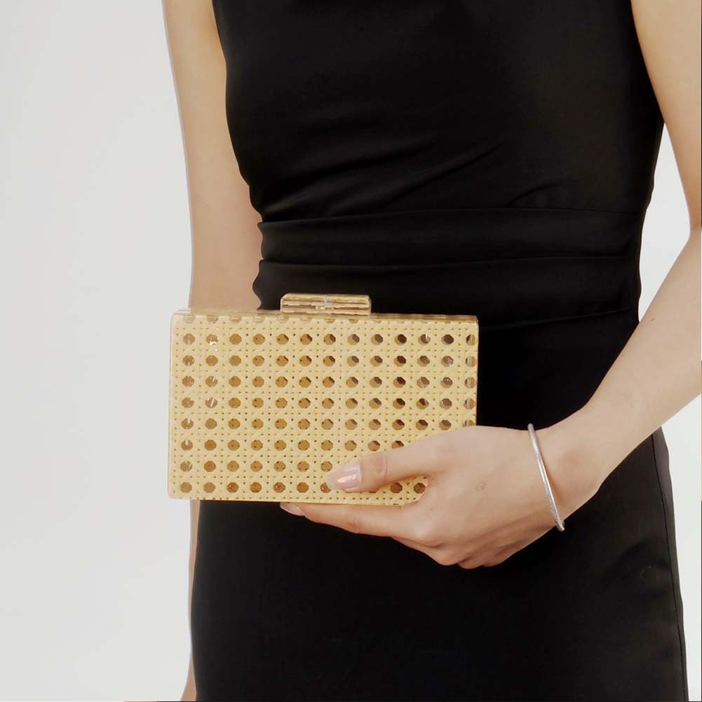 Stylish Women's Acrylic Rattan Woven Clutch Purse - Square Box Crossbody Shoulder Bag for Summer Beach, Travel & Evening Outfits | Fashionable Boho Accessory for Parties, Vacations & Daily Use