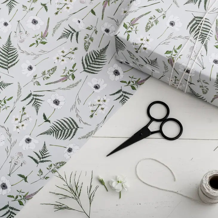 Premium Wild Meadow Grey Gift Wrapping Paper - Elegant Present Wrapping for Birthdays, Weddings & Special Occasions