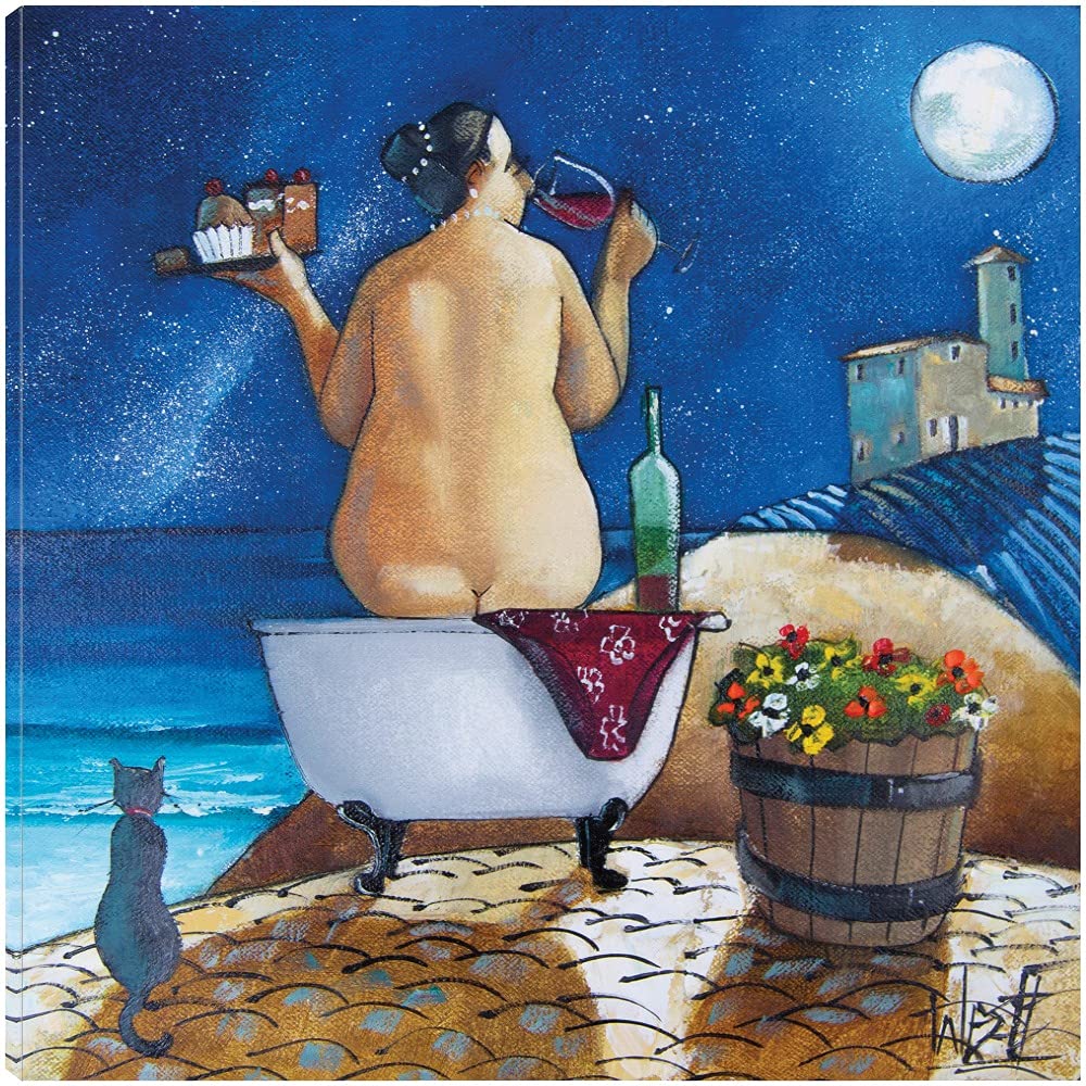 Fine Art Canvas Bath No.1 by Ronald West - 18x18 Inch Ready to Hang Canvas Wall Art for Living Room, Bedroom, Bathroom, Kitchen, Office, Bar & Dining Room - Perfect for Home Decor and Gift Giving