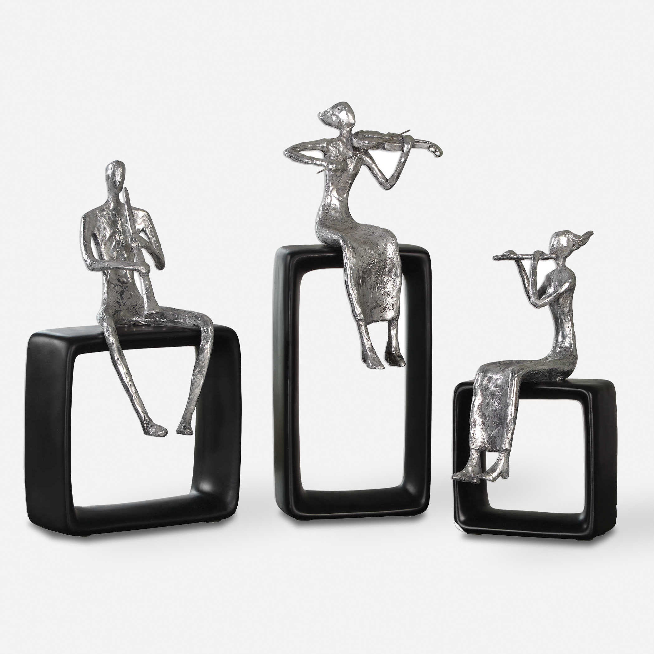 3-Piece Musical Figurines Set - Handcrafted Collectible Decor for Home, Office & Gift Giving | Perfect for Christmas Displays, Shelf Decor & Music Lovers