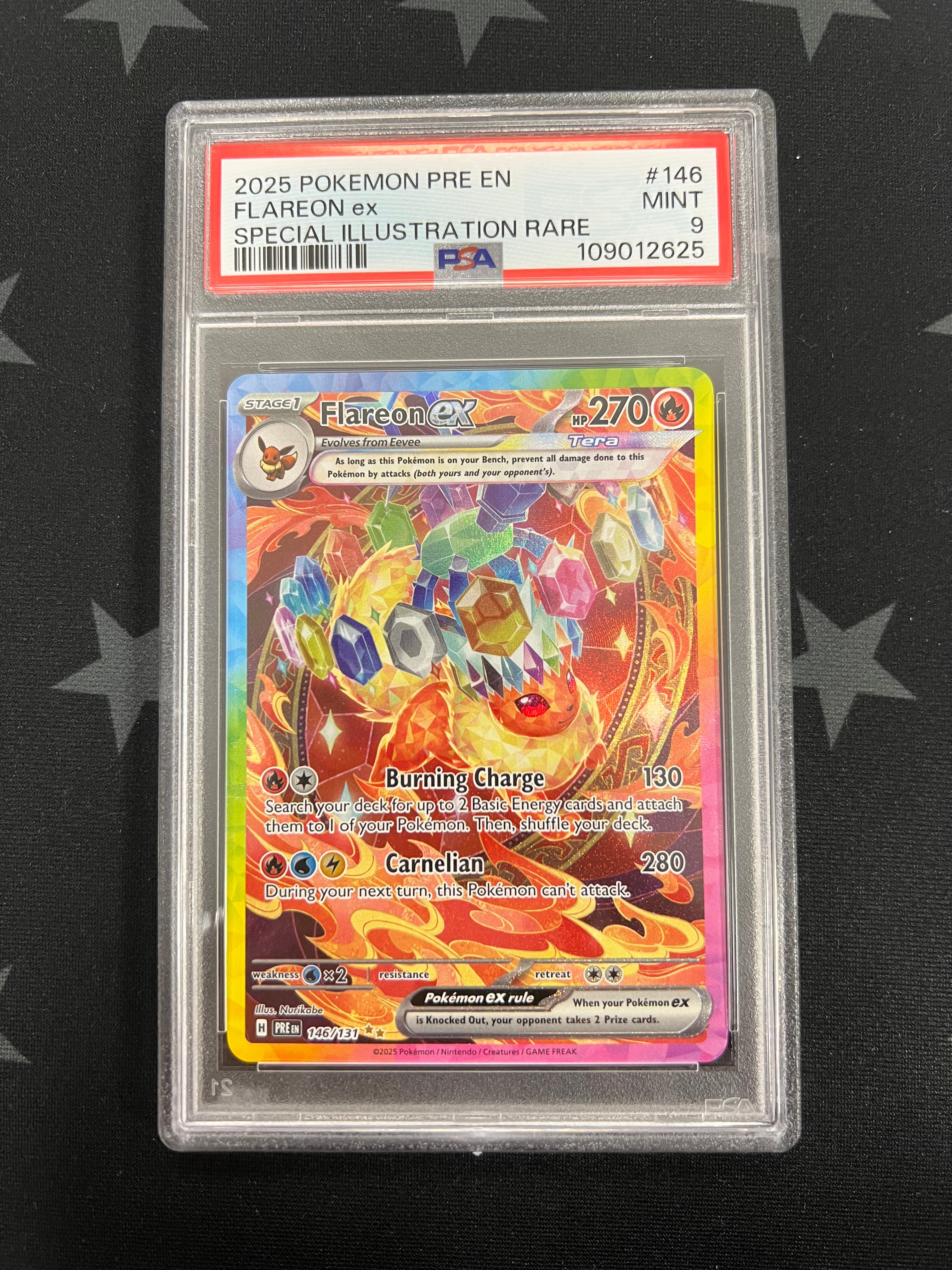2025 Pokémon Flareon EX (SIR) 146/131 PSA MNT 9 Graded Card - Rare Collectible for Trading Card Game Players & Fans | Perfect for Display, Investment & Battles