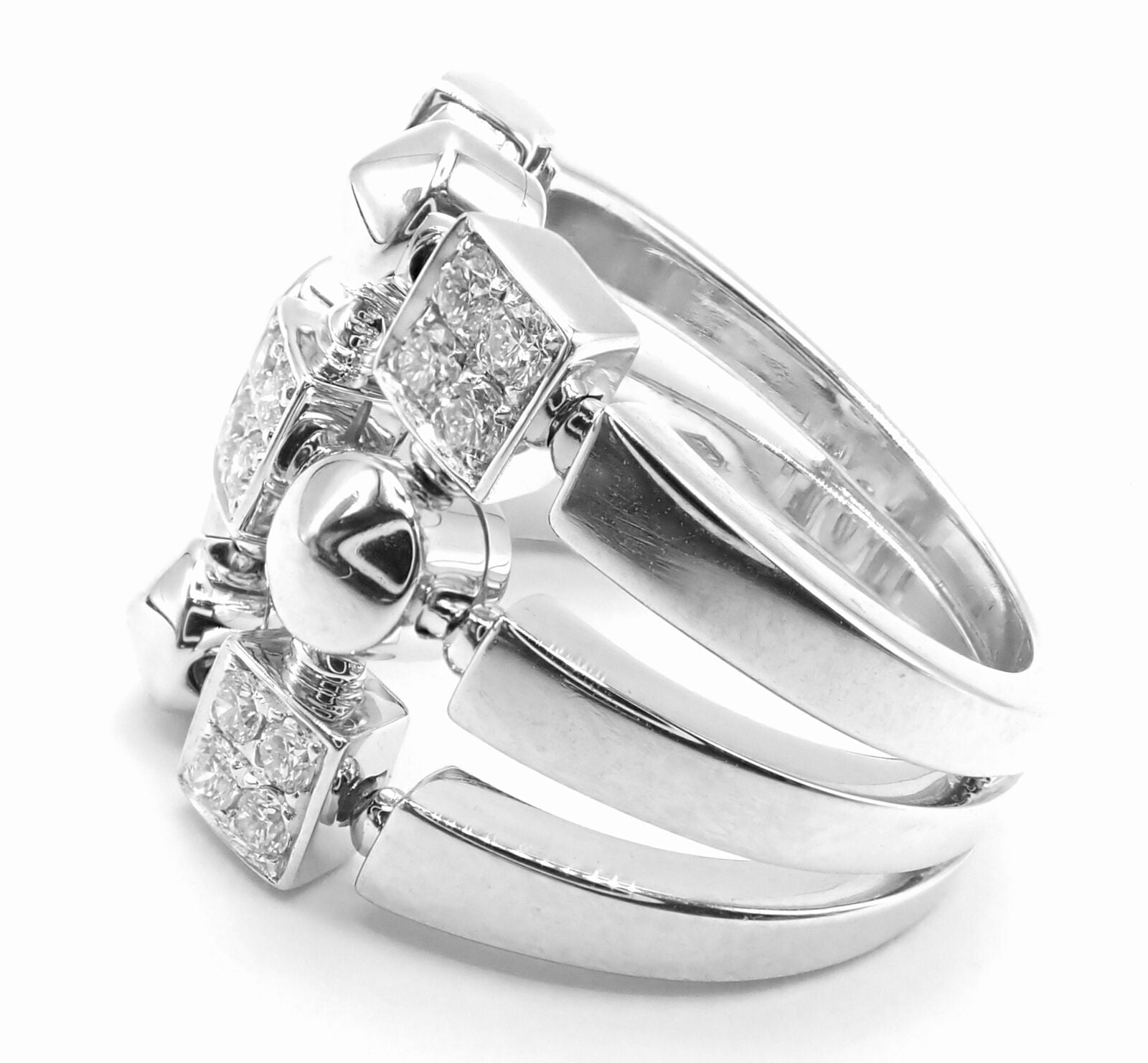 Authentic Bvlgari Bulgari 18k White Gold Lucea Diamond Band Ring - Luxury Wedding & Engagement Jewelry for Women