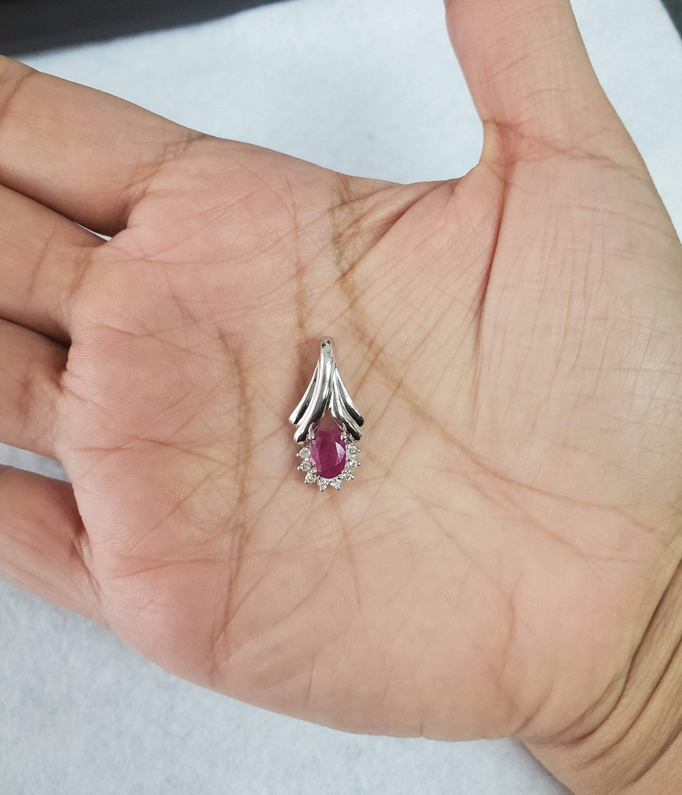 1.10ct Oval Ruby & Diamond Halo Pendant in 14K White Gold - Elegant Necklace for Women, Perfect Gift for Anniversary, Valentine's Day & Special Occasions