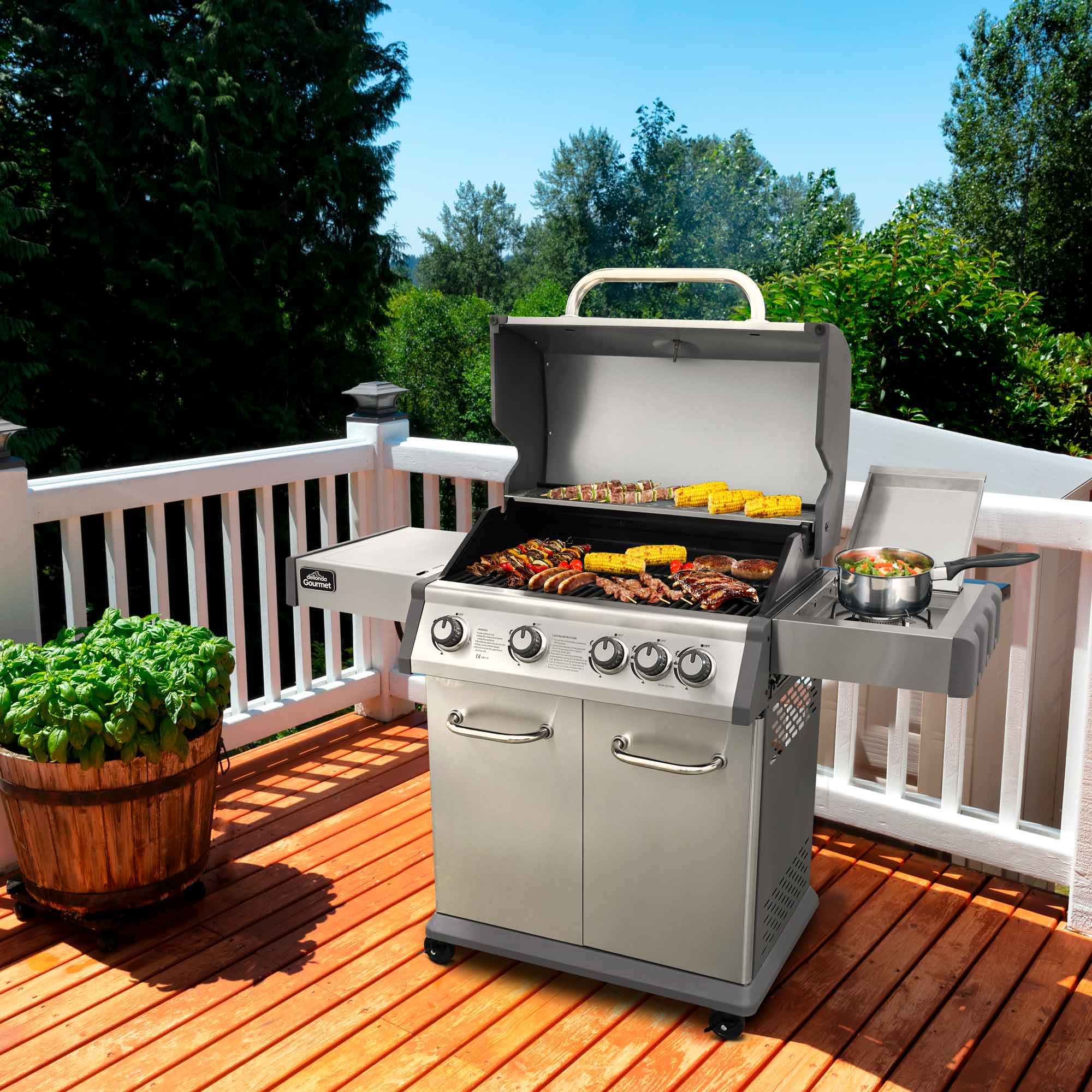 4+1 Burner Deluxe Stainless Steel Gas BBQ Grill with Piezo Ignition - Perfect for Backyard Parties, Camping & Outdoor Cooking (Model DG17)
