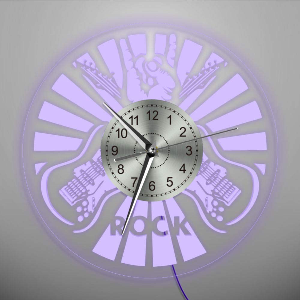 Happy Wind 3D Acrylic Wall Clock with LED Lighting - Rock Music Theme Transparent Modern Wall Clock for Home & Office Decor | Perfect for Living Room, Bedroom, Studio & Music Lover Gifts