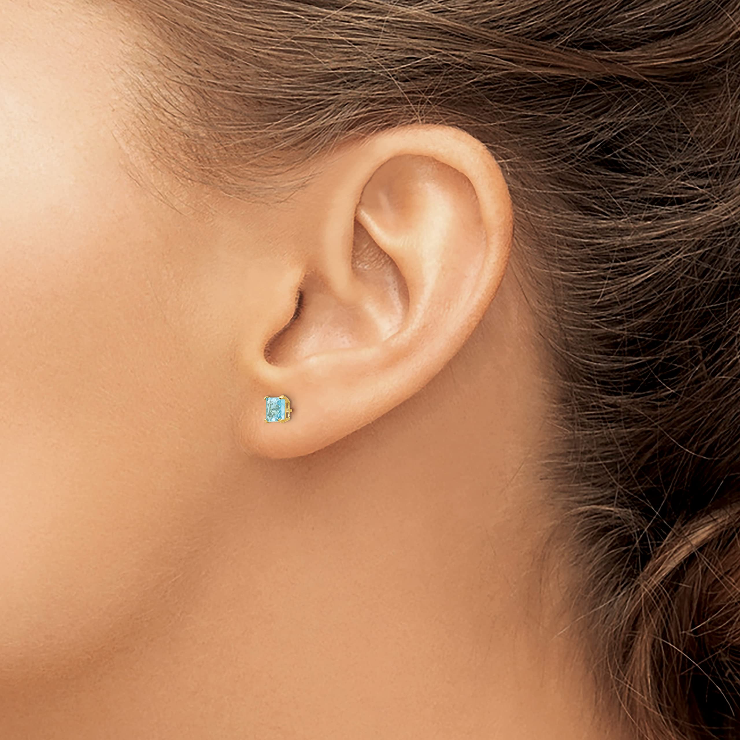 14K Solid Yellow Gold Sky Blue Topaz 4mm Square Stud Earrings - Dainty Gemstone Jewelry for Women, Perfect for Everyday Wear, Gift Giving & Special Occasions