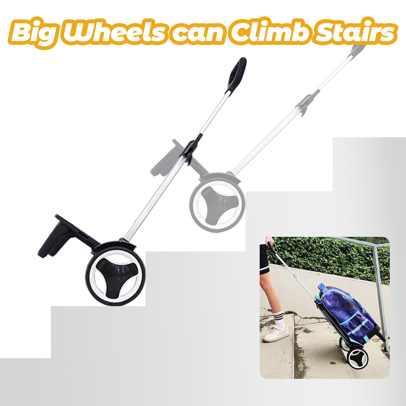 Lightweight Aluminum Alloy Folding Backpack Trolley with Silent Large Wheels & Luggage Strap - Portable Wheeled Cart for Travel, School, Shopping & Airport Use
