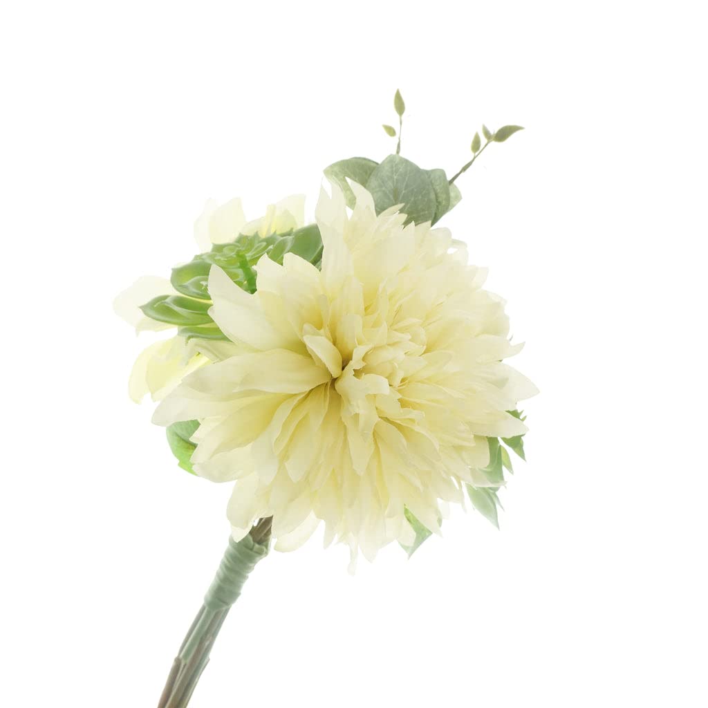 Homeford 15-Inch Artificial Dahlia Rose Succulent Bundle in Cream - Perfect for Home Decor, Wedding Centerpieces & Office Arrangements